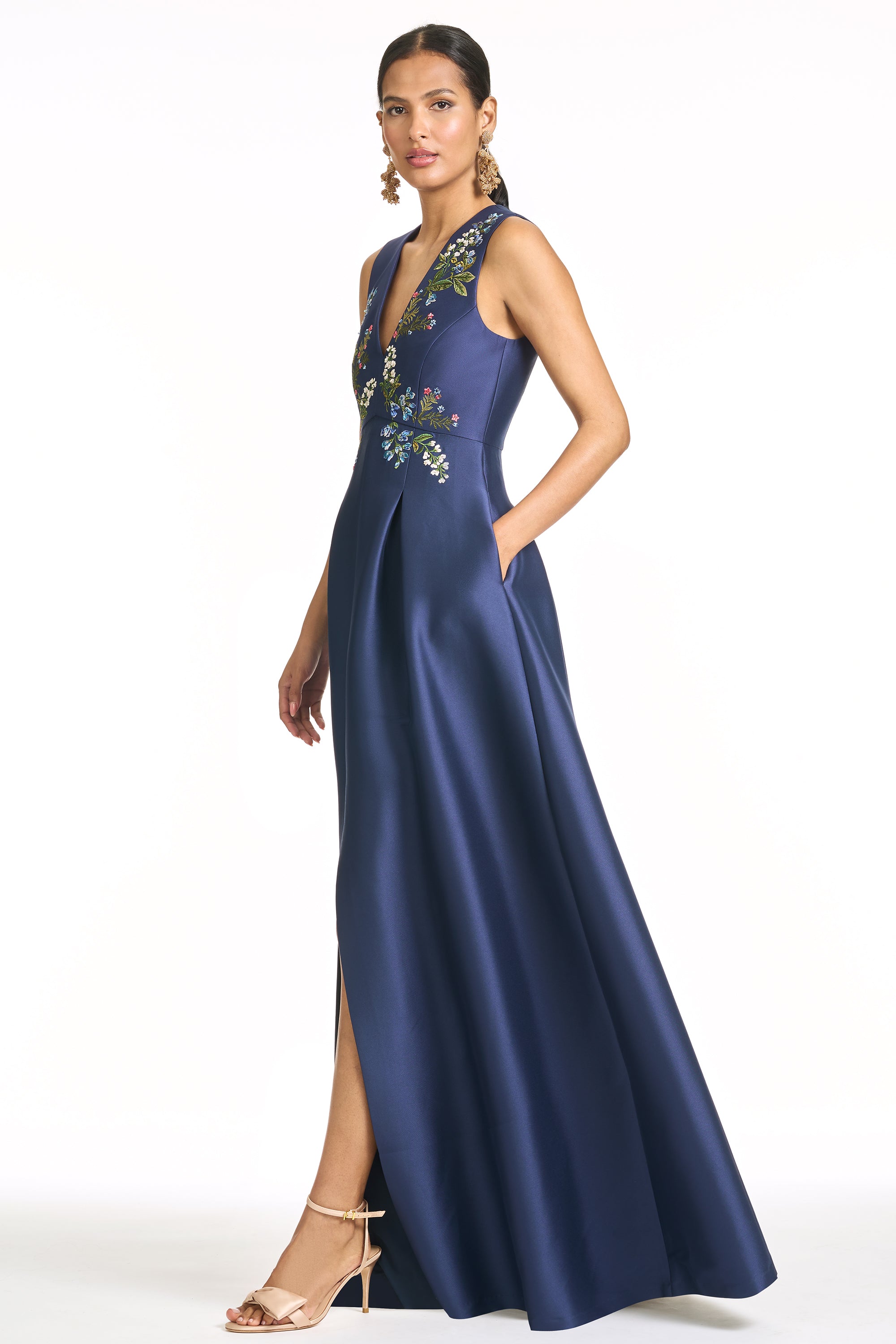 EMBROIDERED BROOKLYNNE GOWN - WASHED INDIGO