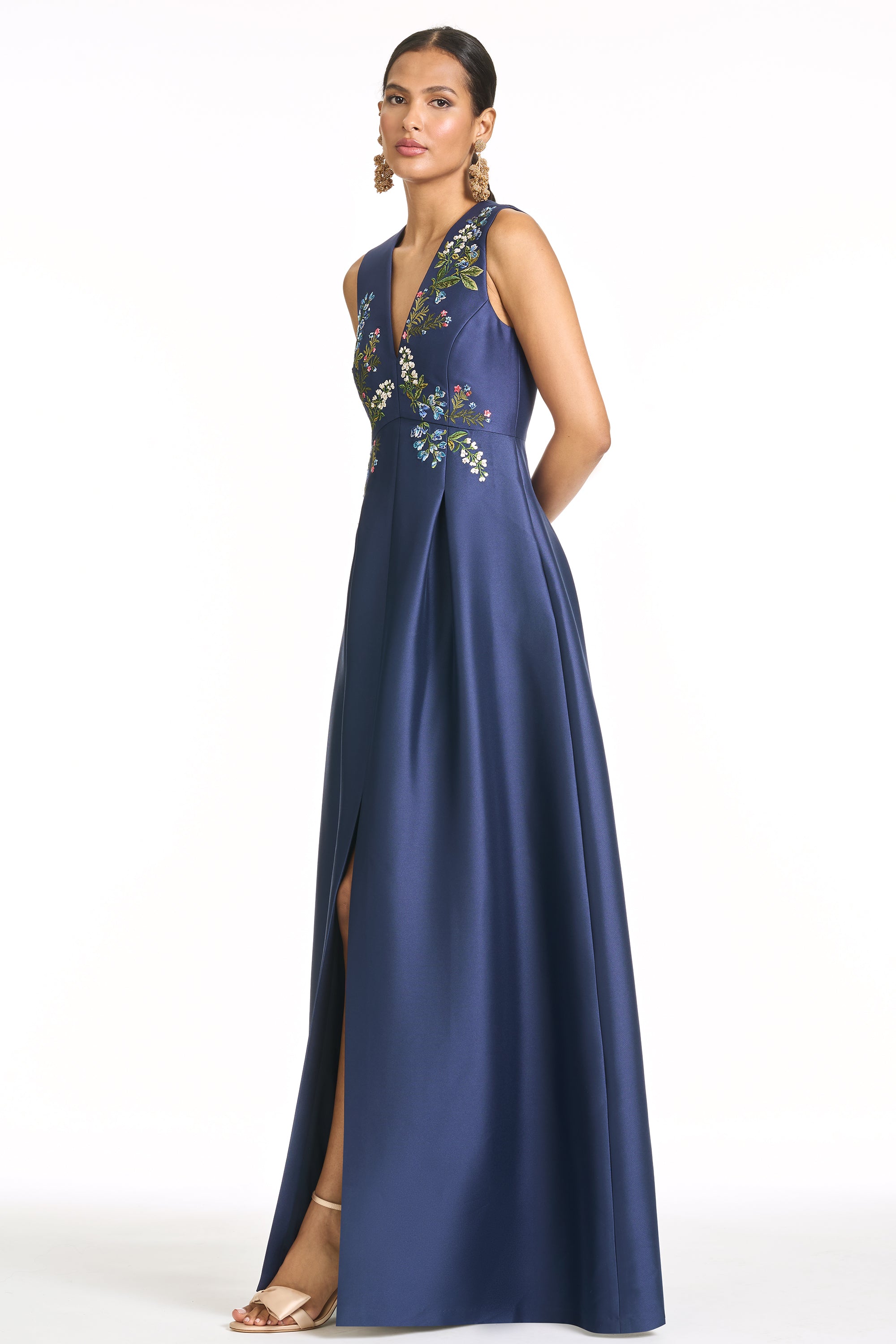 EMBROIDERED BROOKLYNNE GOWN - WASHED INDIGO