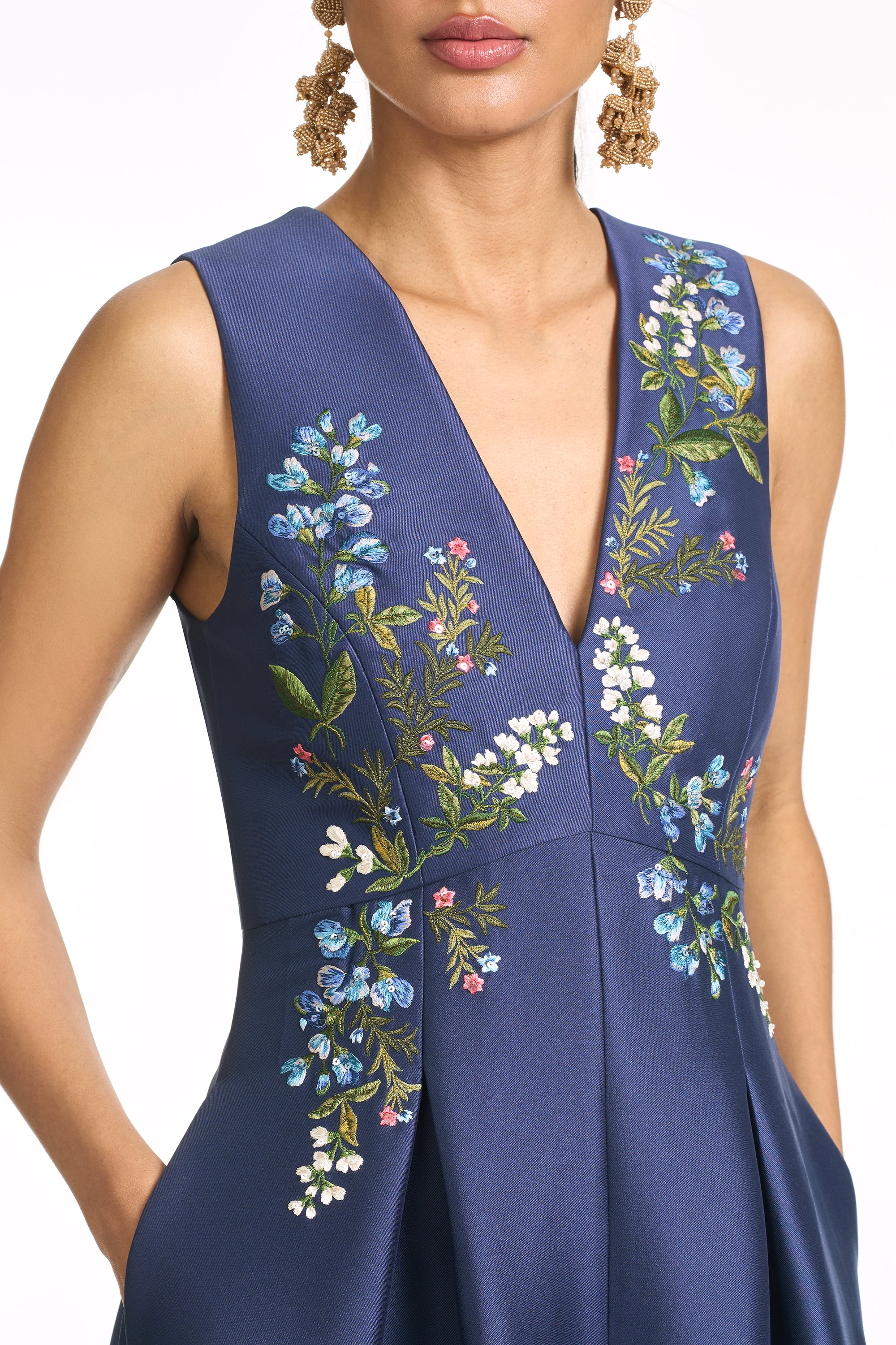 EMBROIDERED BROOKLYNNE GOWN - WASHED INDIGO