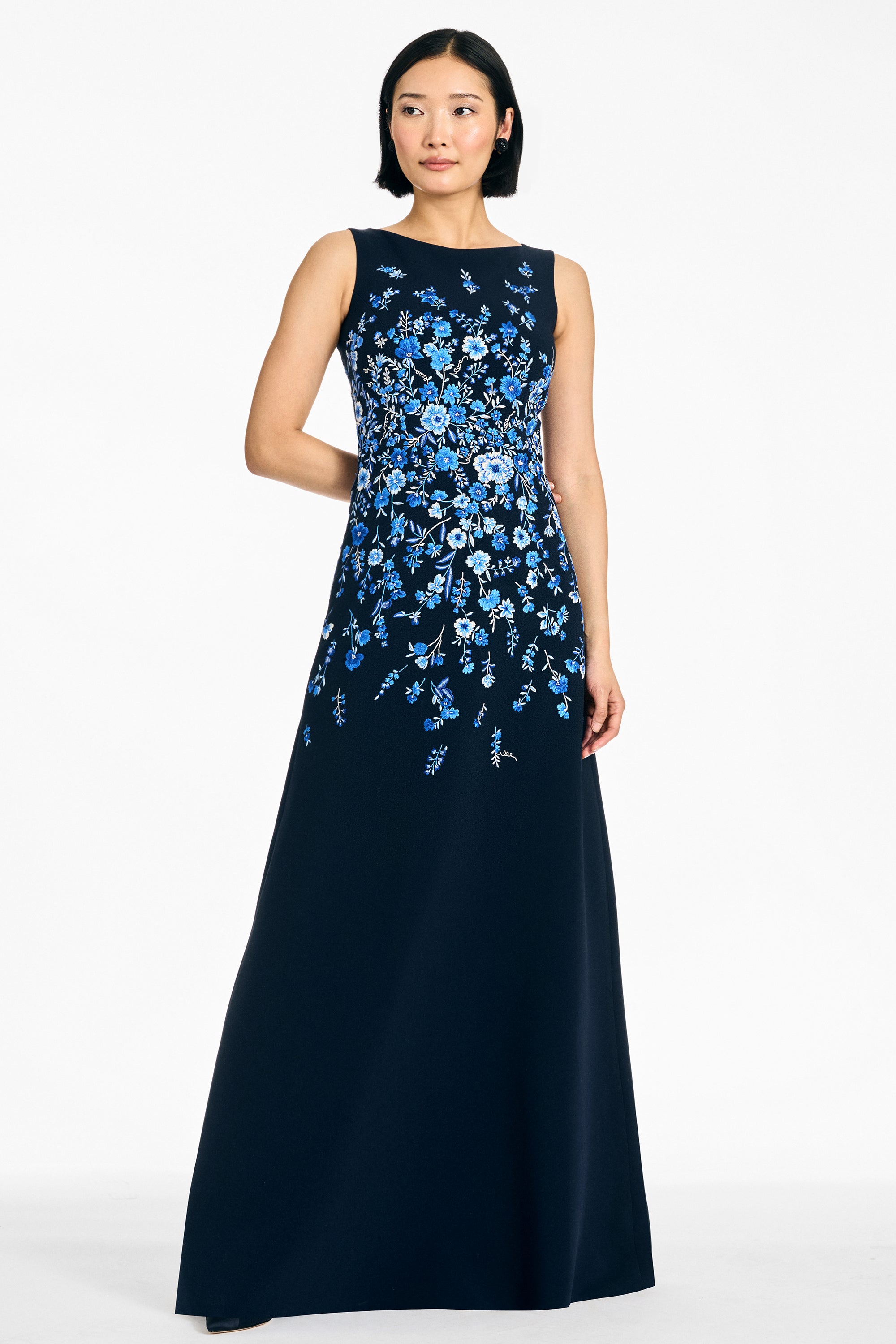 sachin & babi sierra satin midi dress Sachin & Babi Embroidered Razia Gown - Dark Midnight