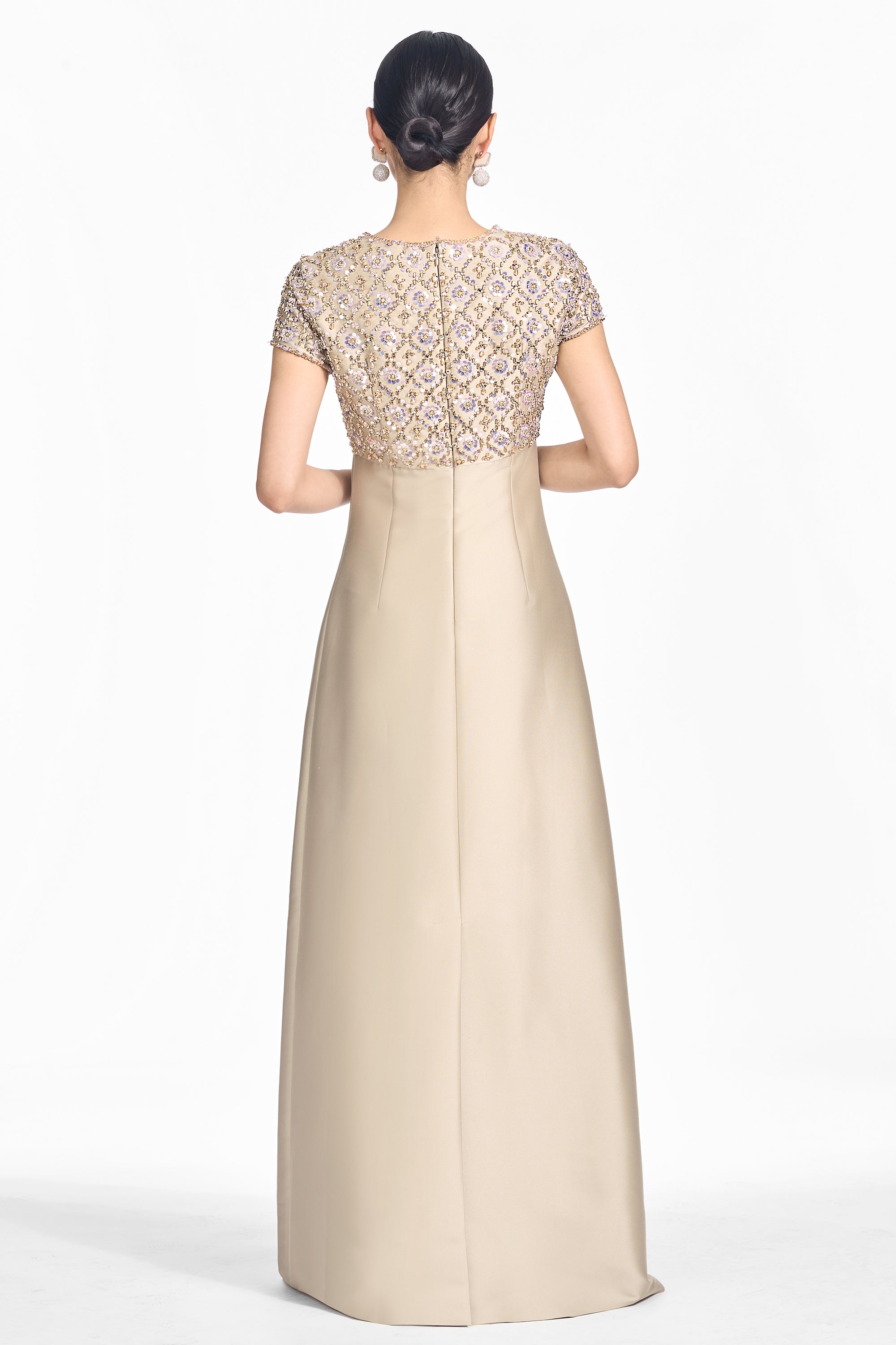 Embellished amsterdam gown crystaline pewter