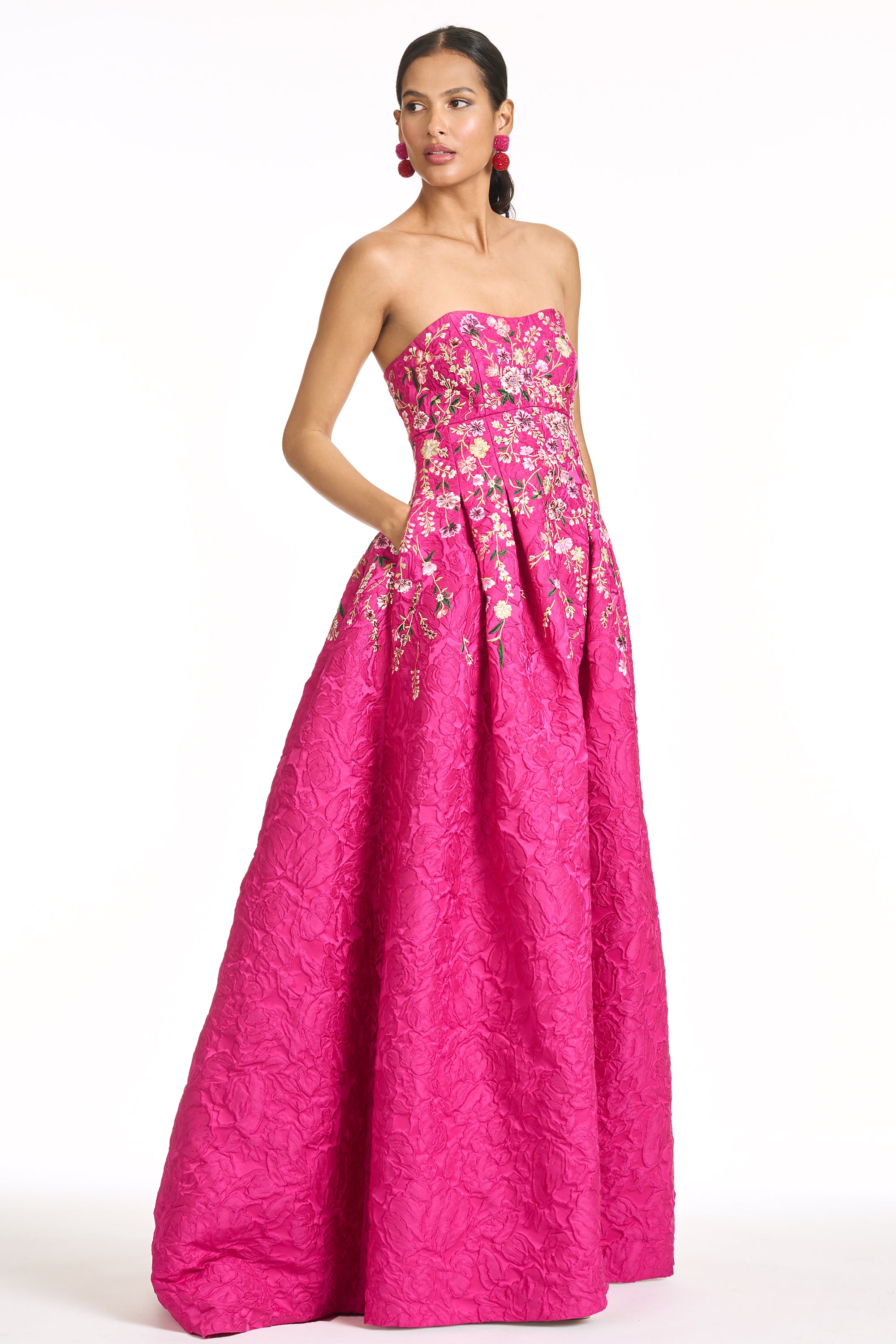 EMBROIDERED KIRAN GOWN - DEEP FUCHSIA