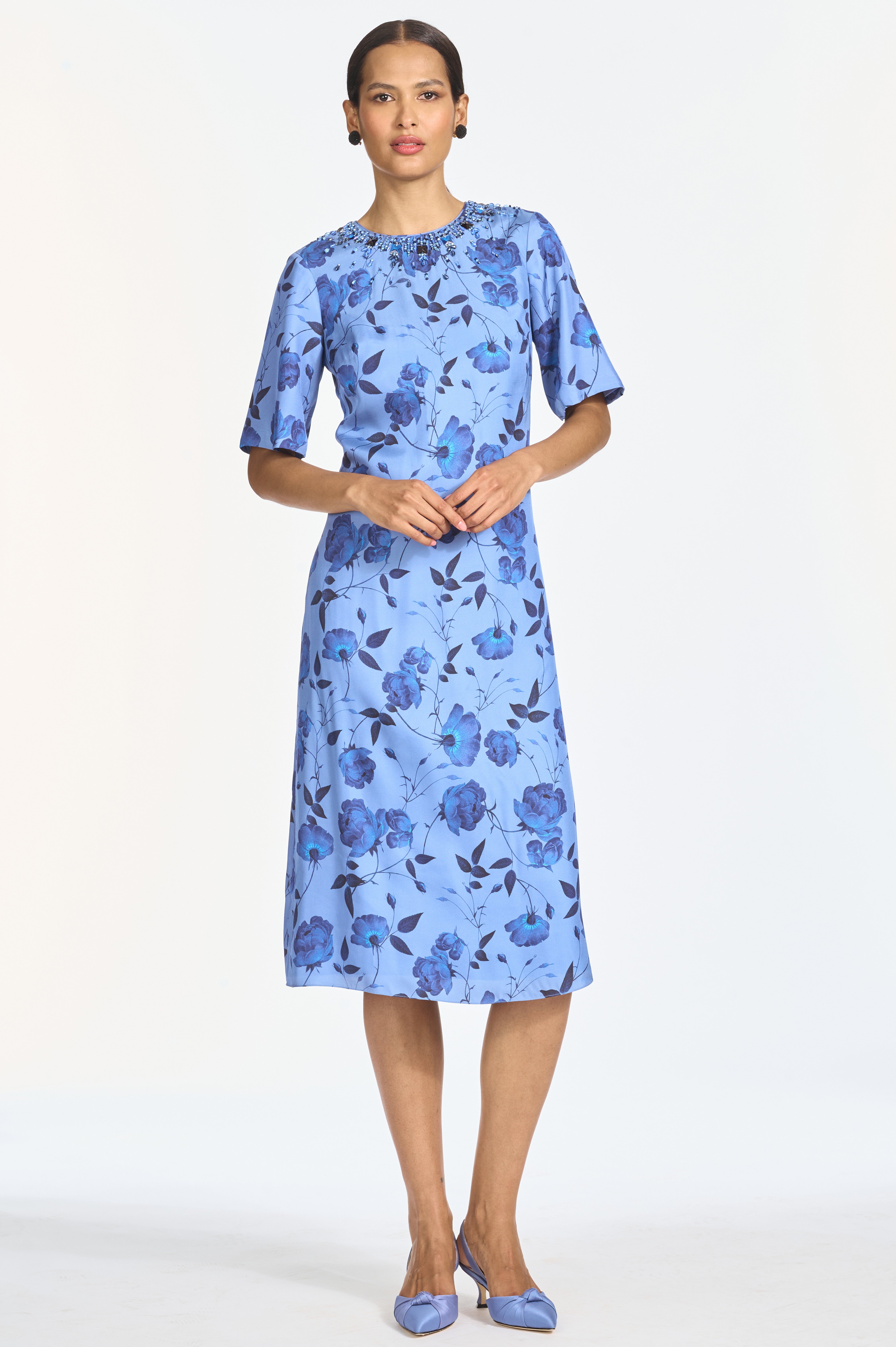 EMBELLISHED LEMIE DRESS - WILD STEEL ROSES