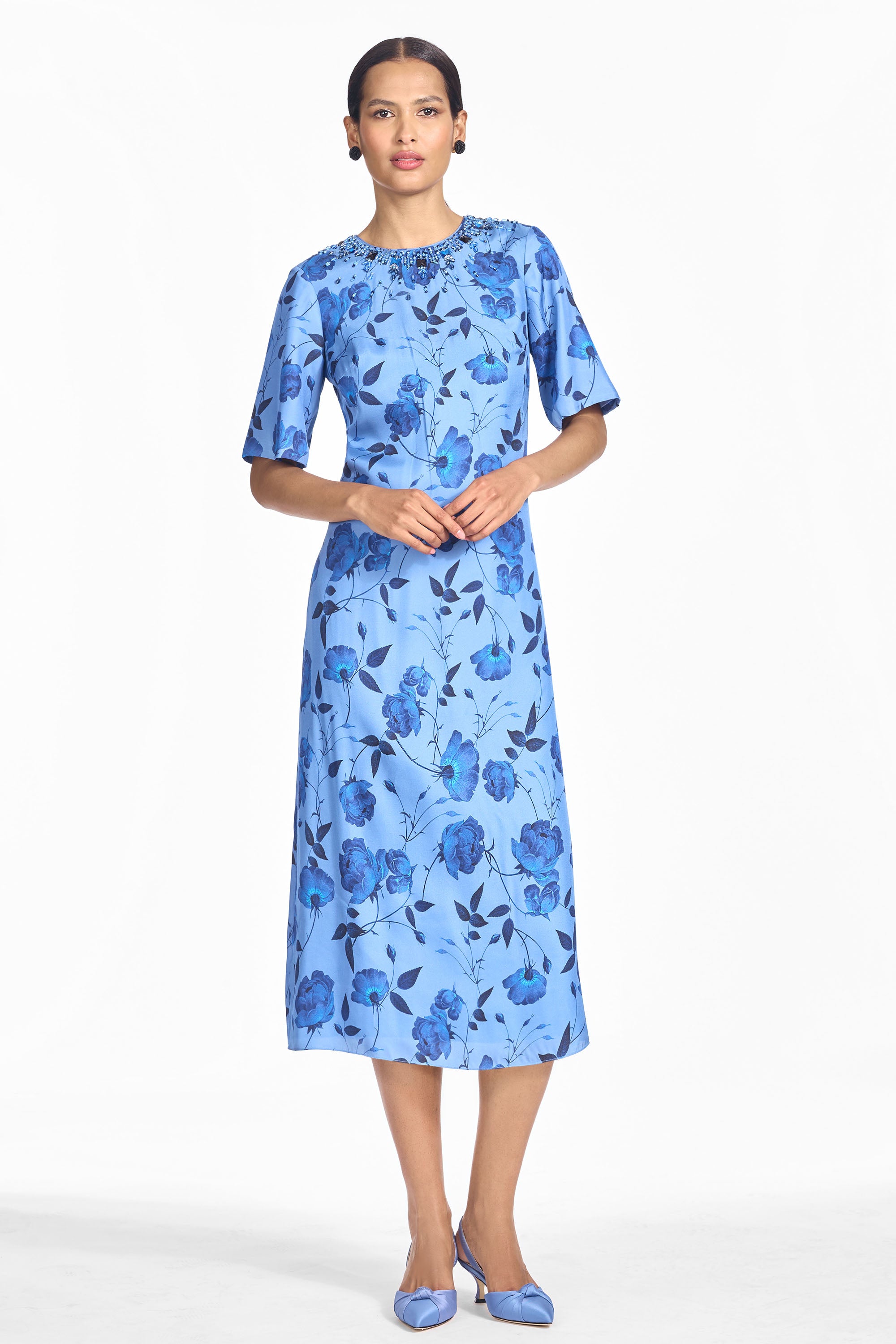 EMBELLISHED LEMIE DRESS - WILD STEEL ROSES