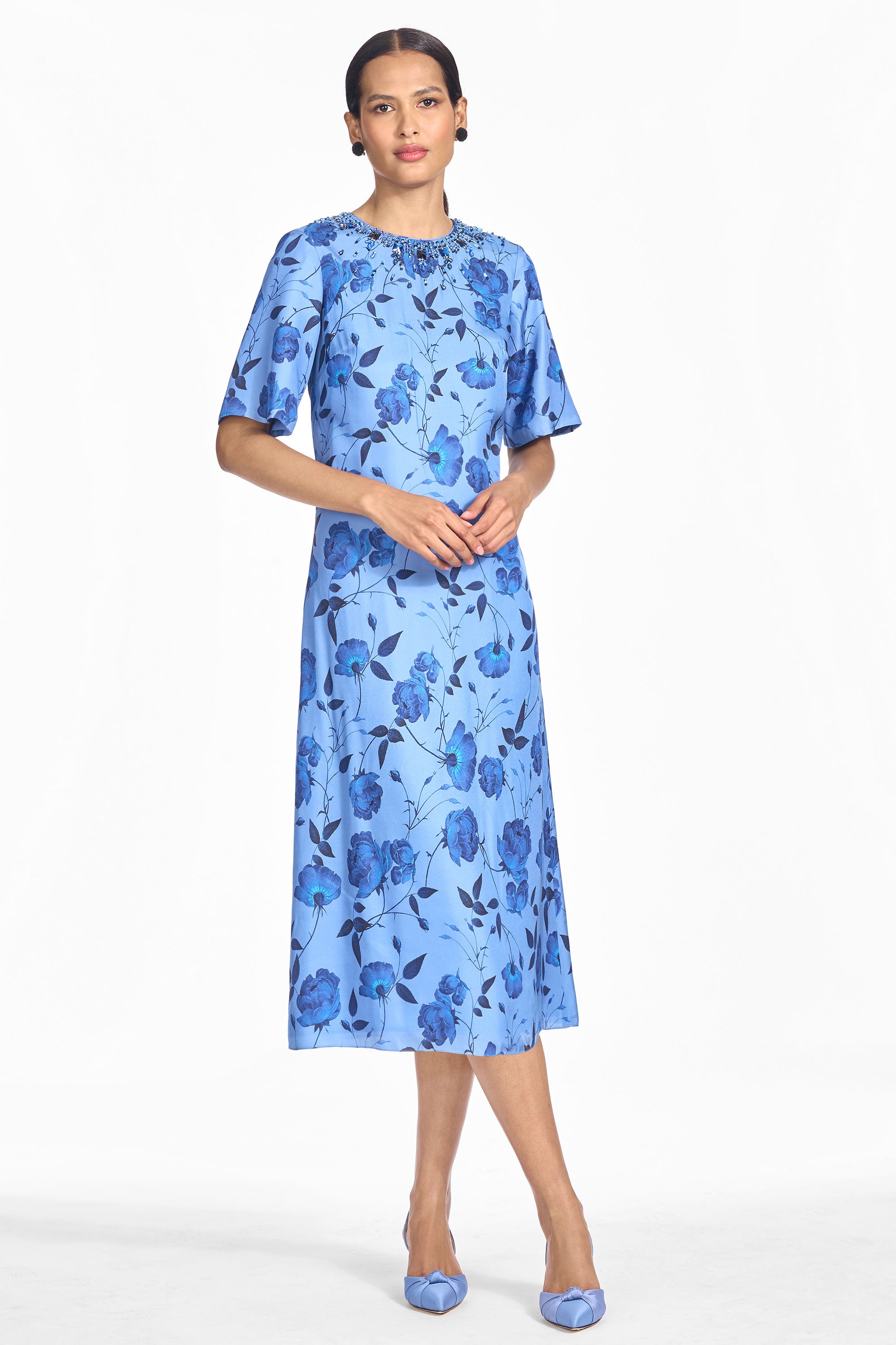 EMBELLISHED LEMIE DRESS - WILD STEEL ROSES