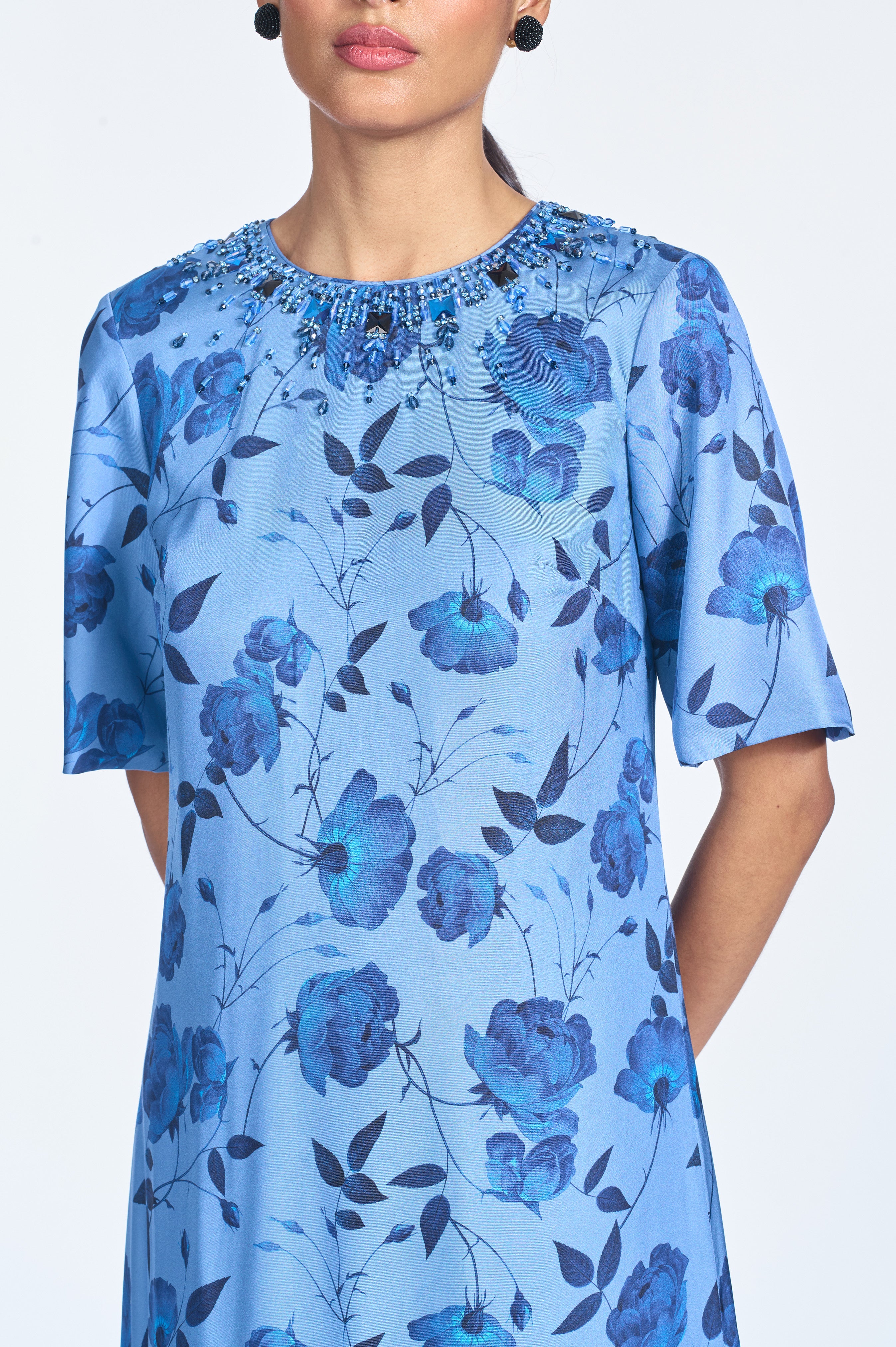 EMBELLISHED LEMIE DRESS - WILD STEEL ROSES
