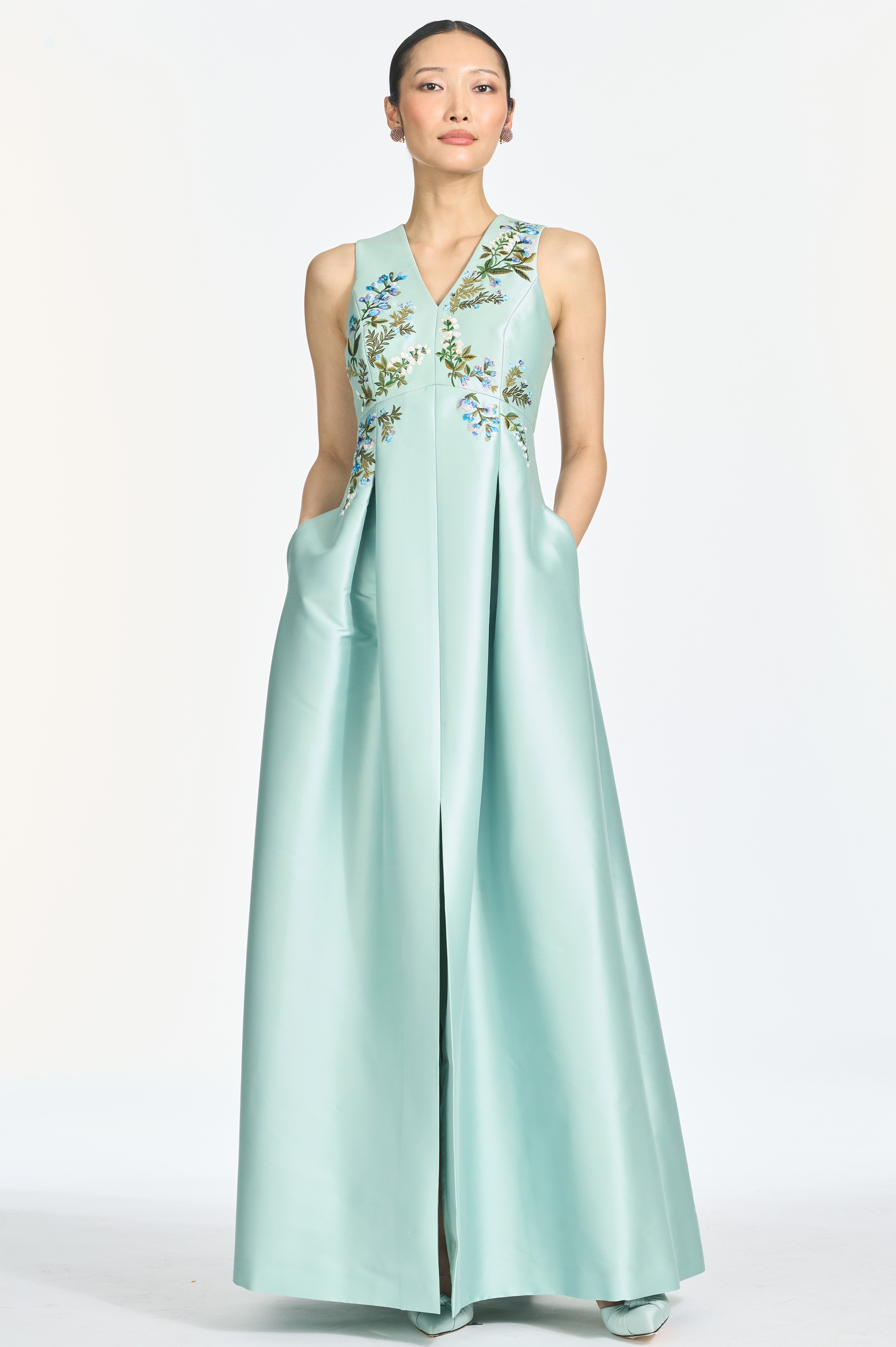 EMBROIDERED BROOKLYNNE GOWN - CELADON