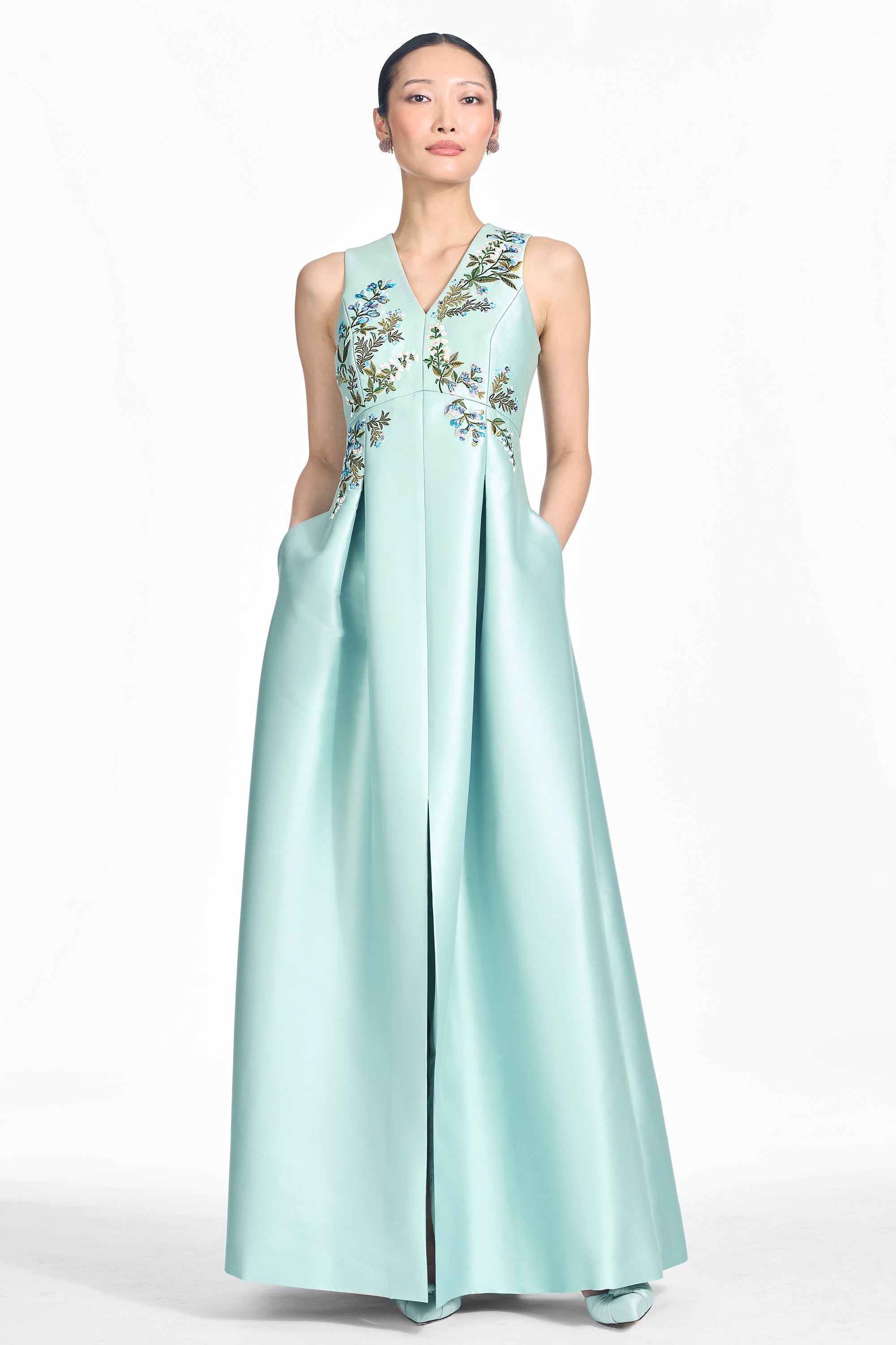 EMBROIDERED BROOKLYNNE GOWN - CELADON