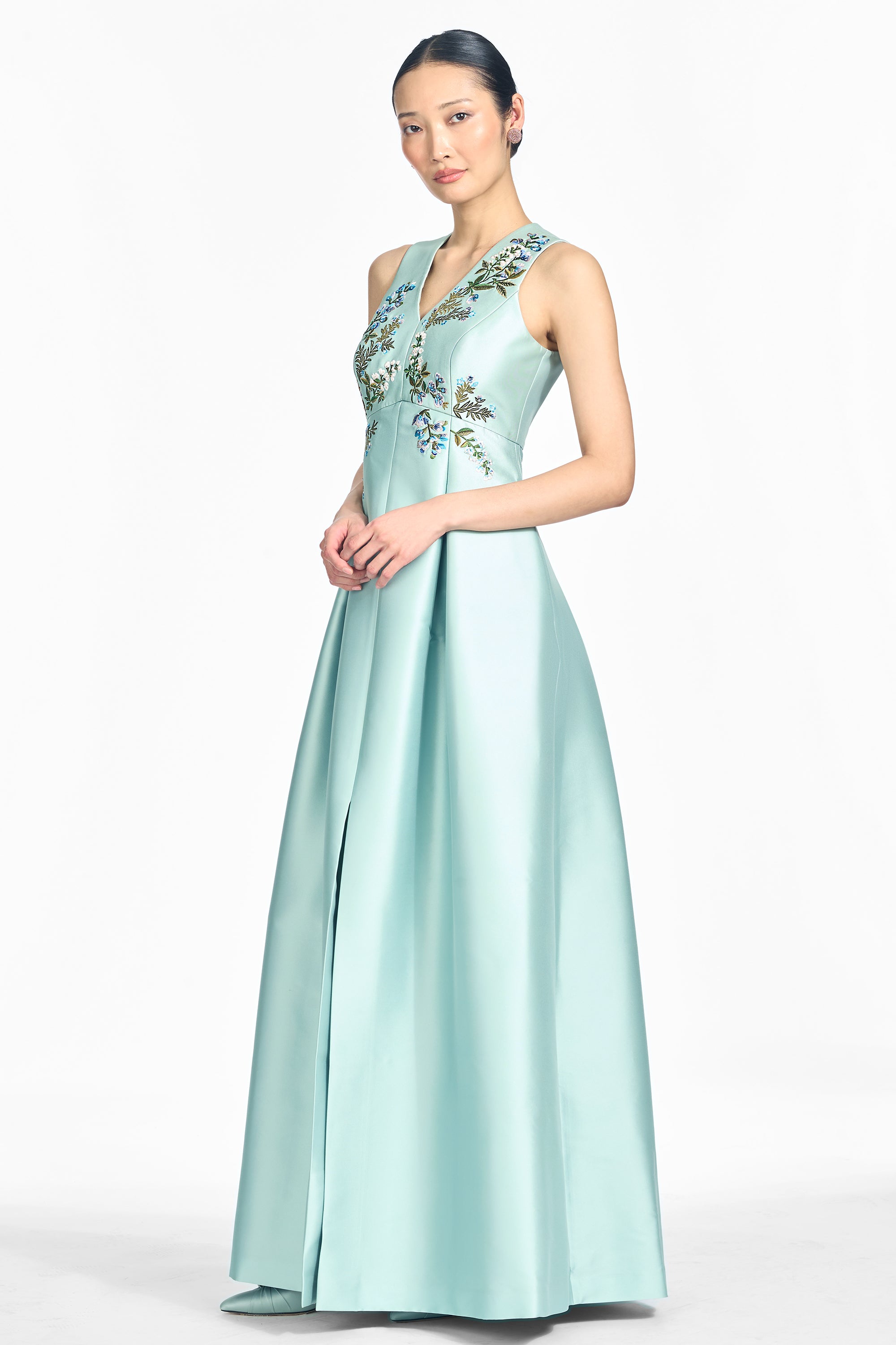 EMBROIDERED BROOKLYNNE GOWN - CELADON