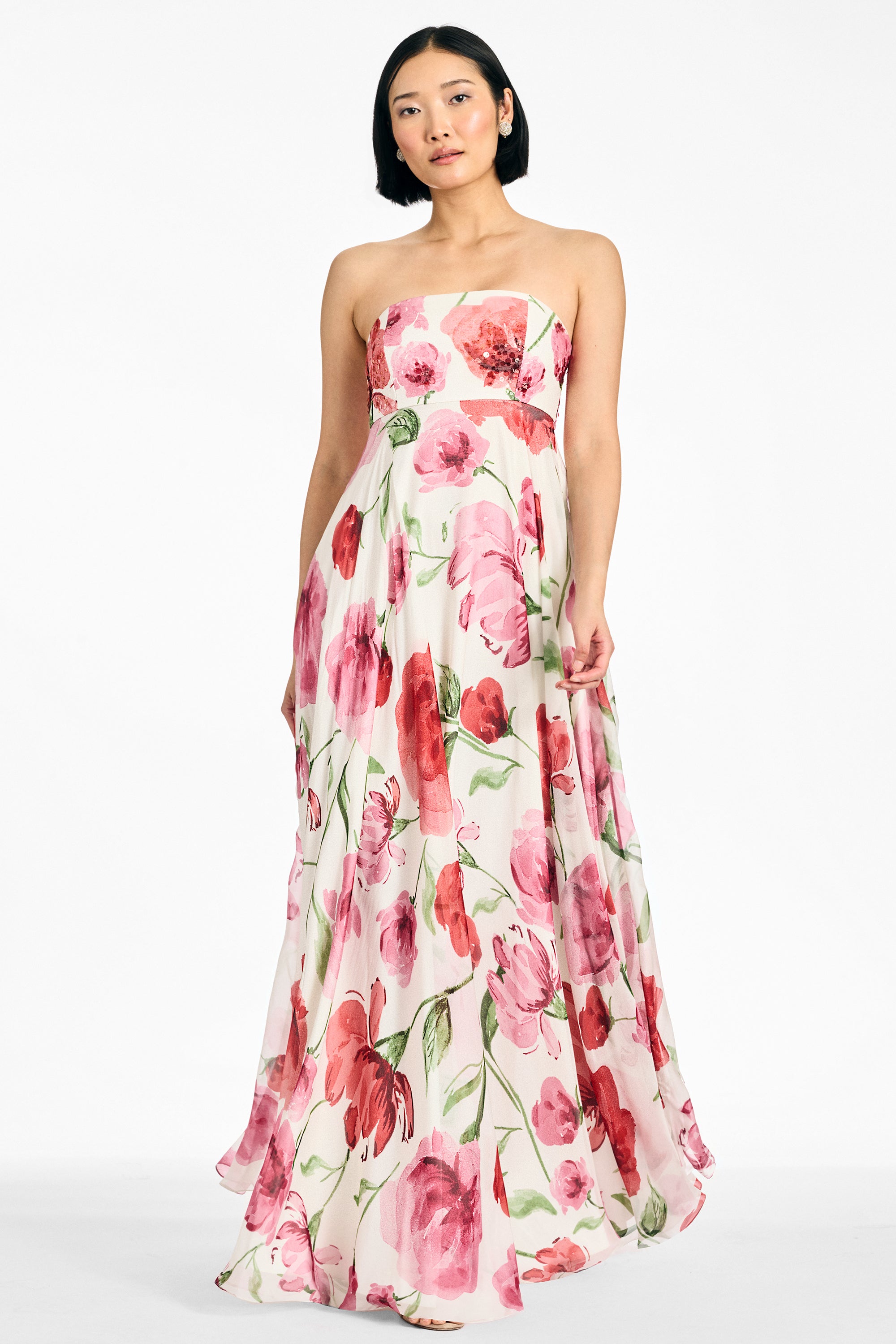 EMBELLISHED AMES GOWN - GRANDE WATERCOLOR POPPIES