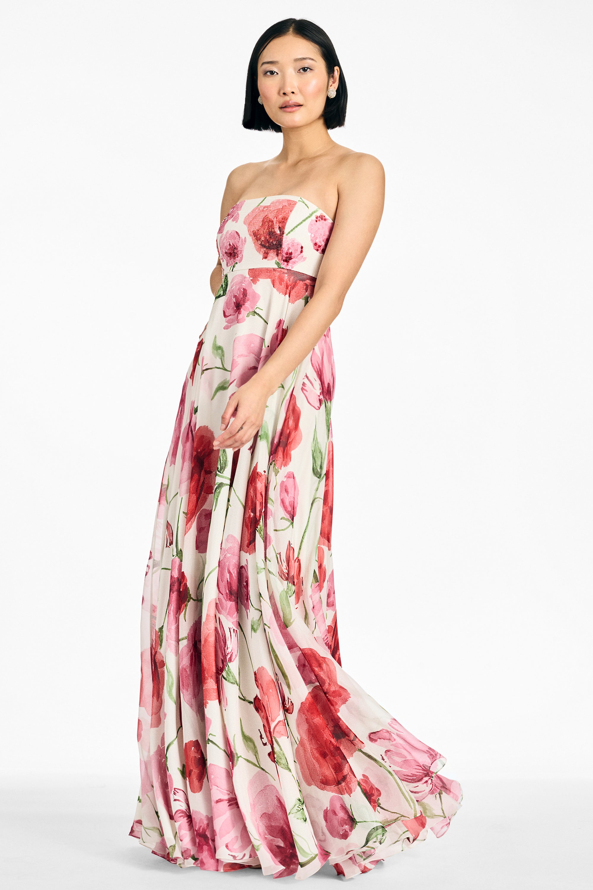 EMBELLISHED AMES GOWN - GRANDE WATERCOLOR POPPIES