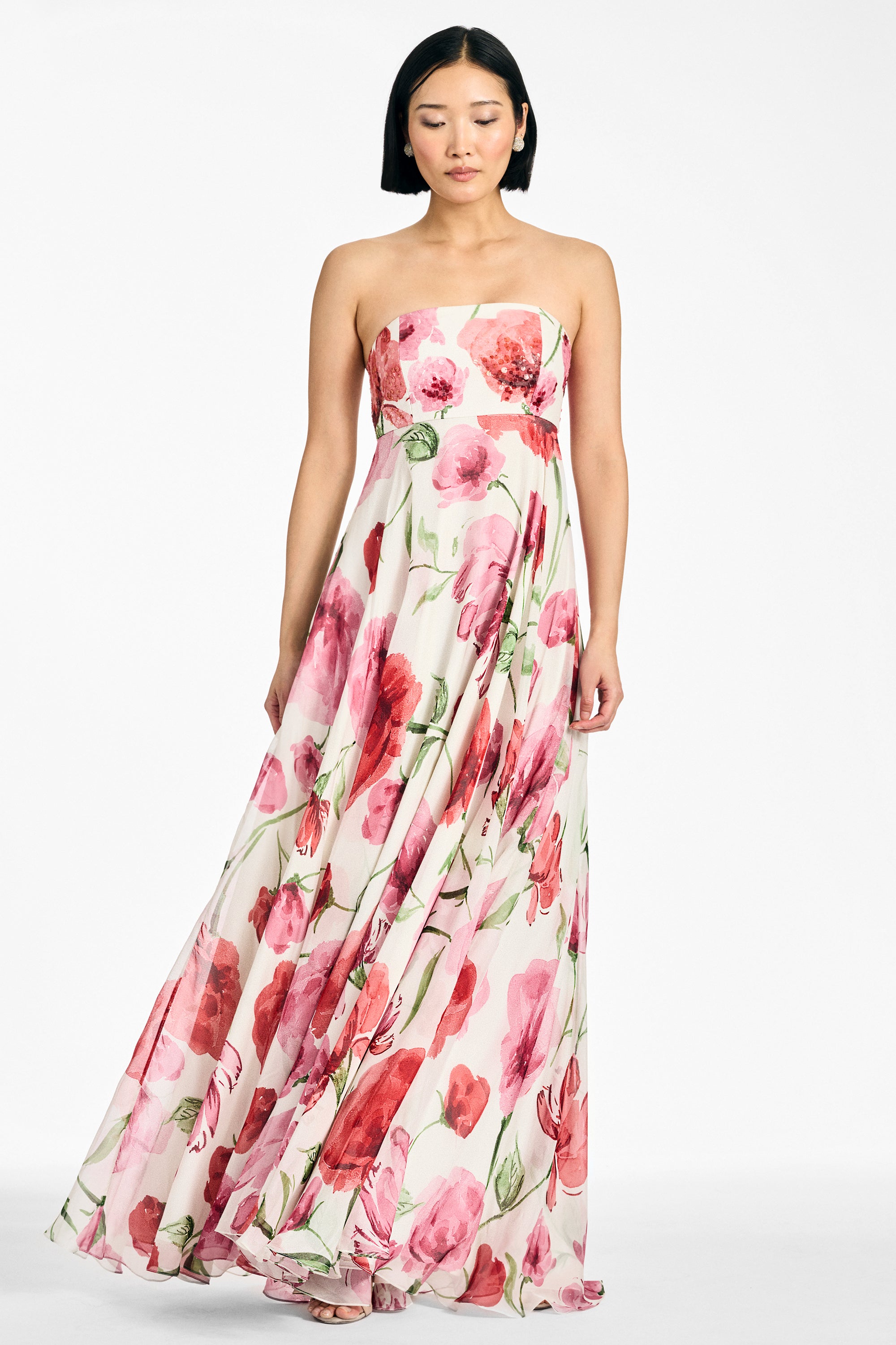 EMBELLISHED AMES GOWN - GRANDE WATERCOLOR POPPIES