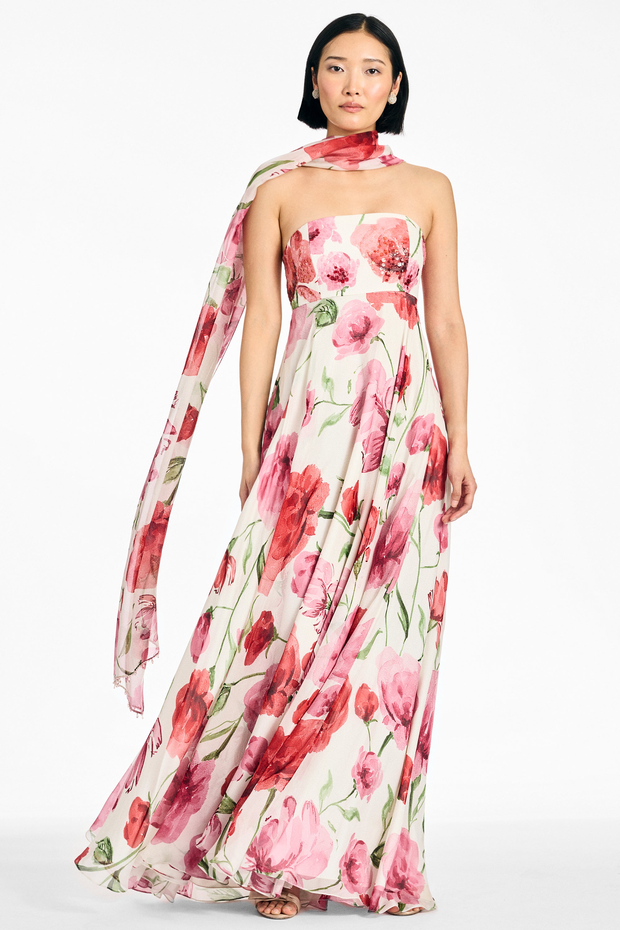 EMBELLISHED AMES GOWN - GRANDE WATERCOLOR POPPIES