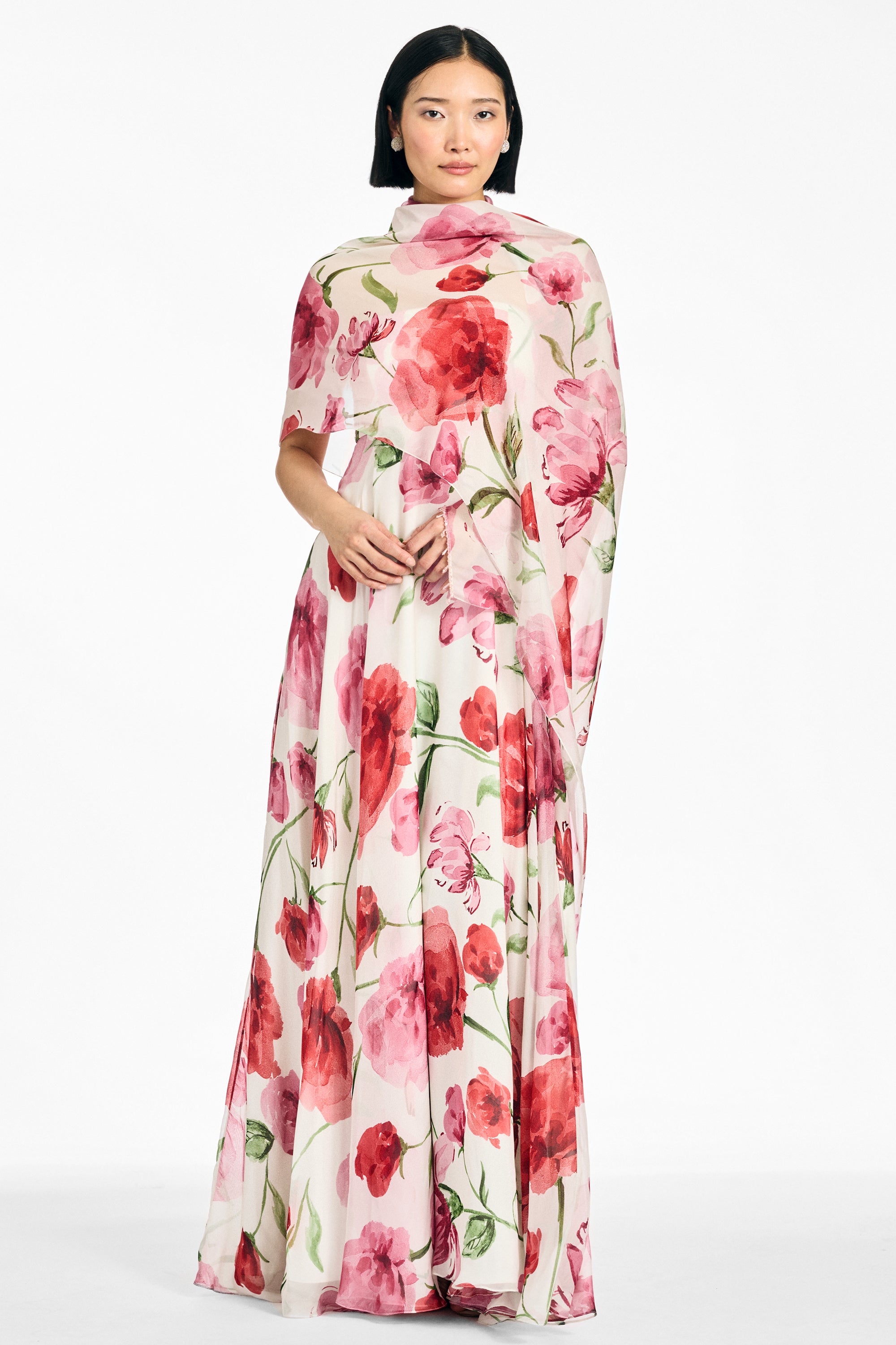 EMBELLISHED AMES GOWN - GRANDE WATERCOLOR POPPIES
