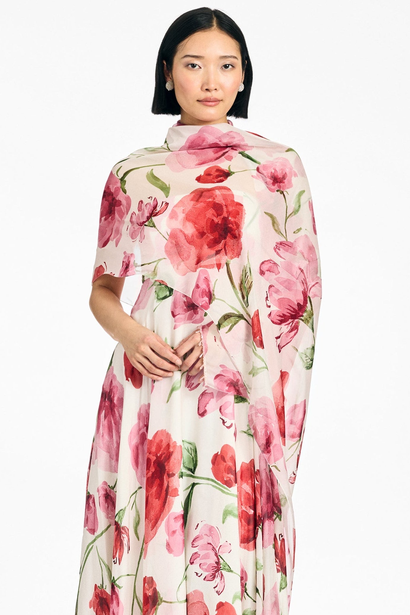 EMBELLISHED EMMY SCARF - GRANDE WATERCOLOR POPPIES