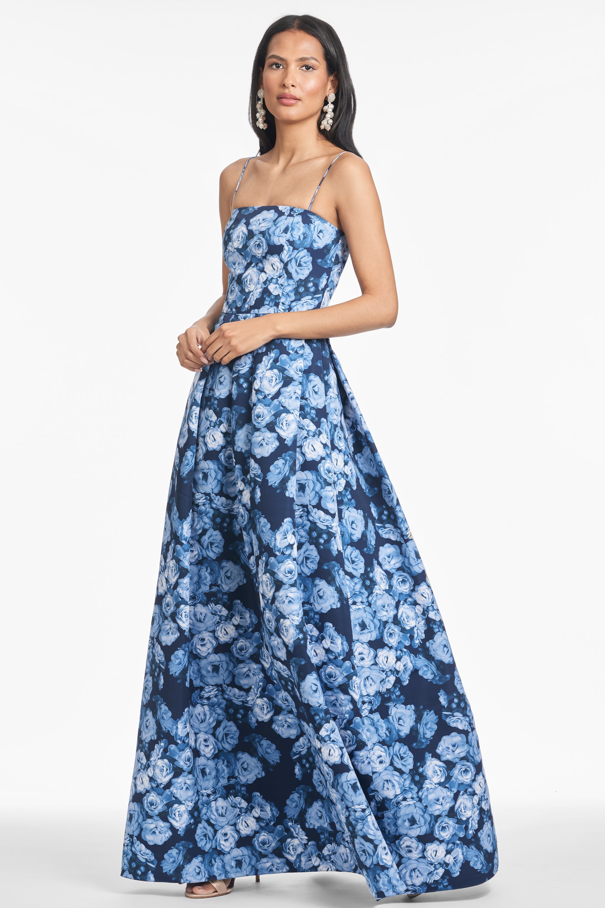 Sachin & Babi Beau Blue Floral Empire Waist Gown