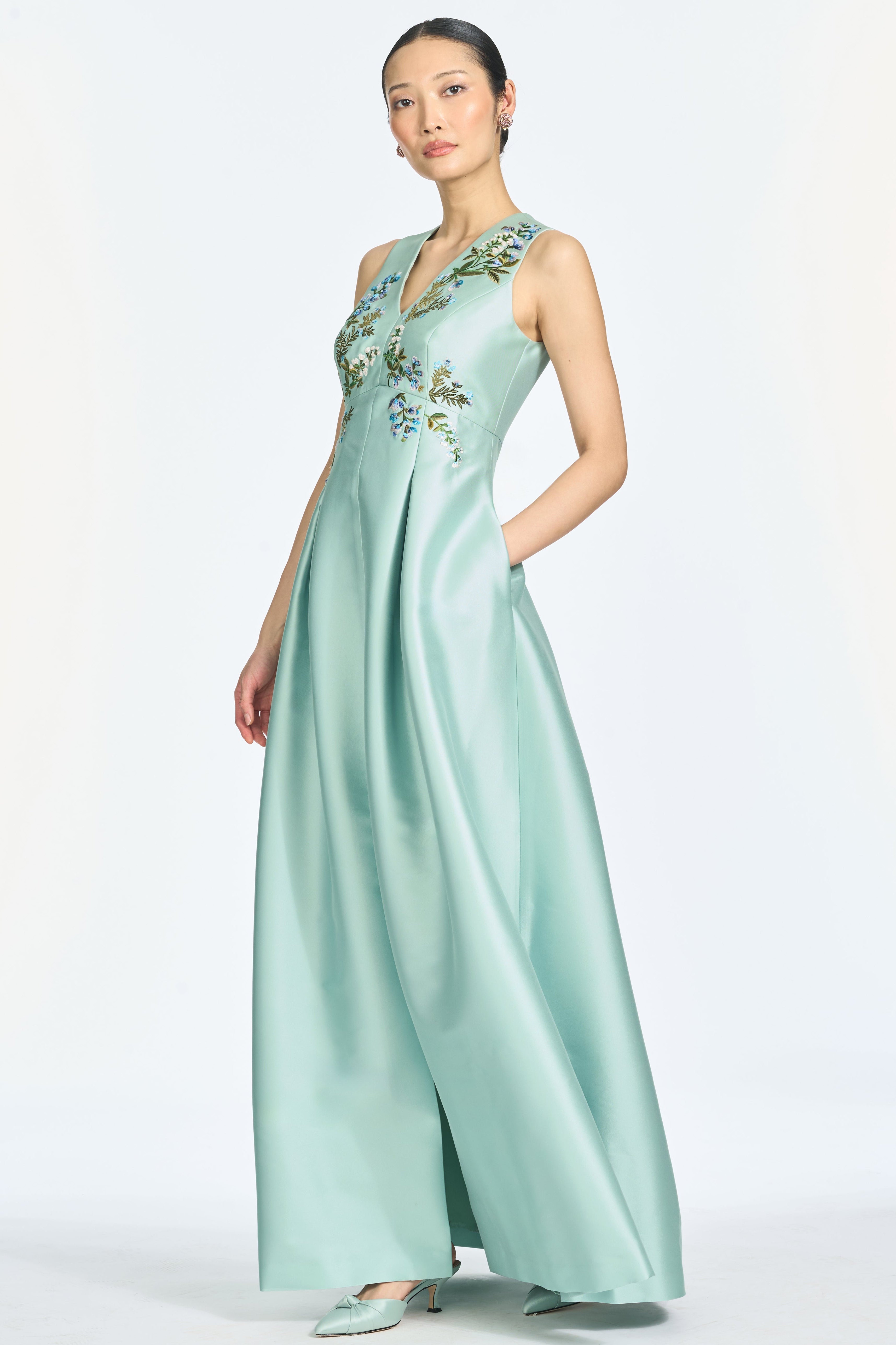 EMBROIDERED BROOKLYNNE GOWN - CELADON