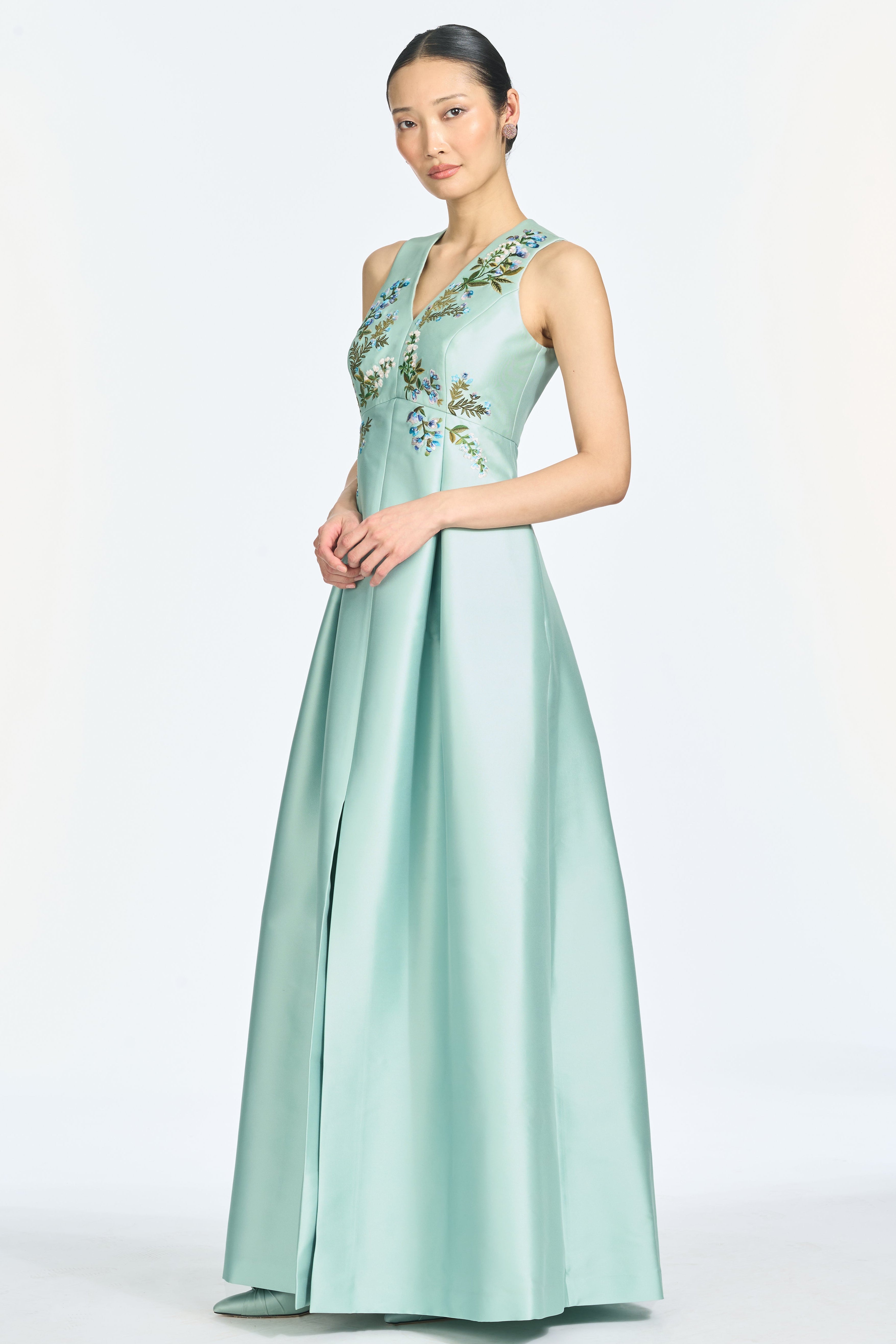 EMBROIDERED BROOKLYNNE GOWN - CELADON