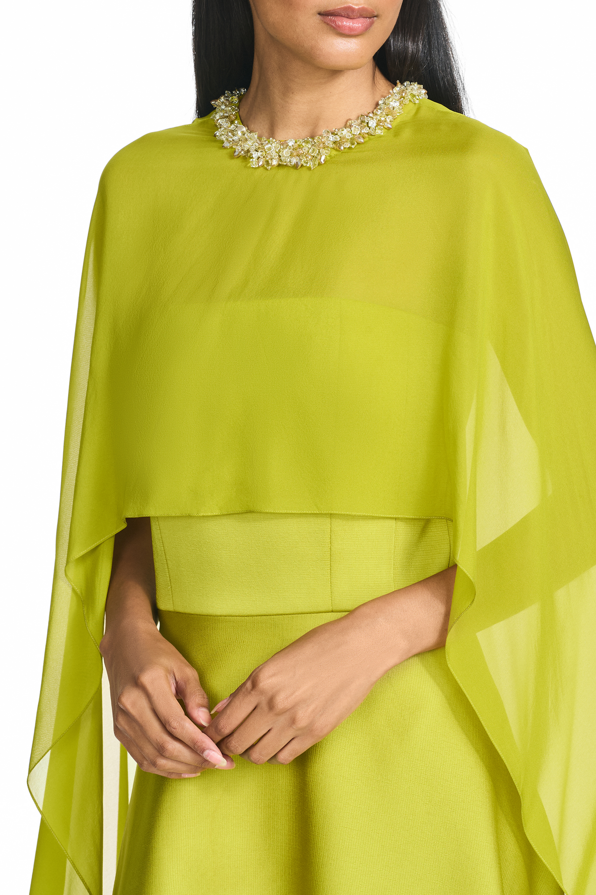 Paulina yellow silk sleeveless a line gown