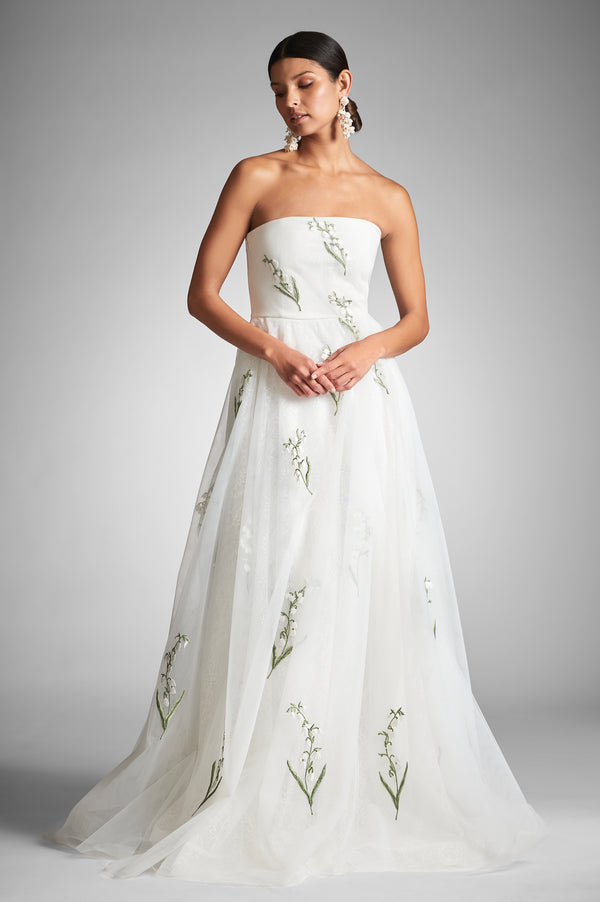 Anais Gown - White/Embroidered Floral