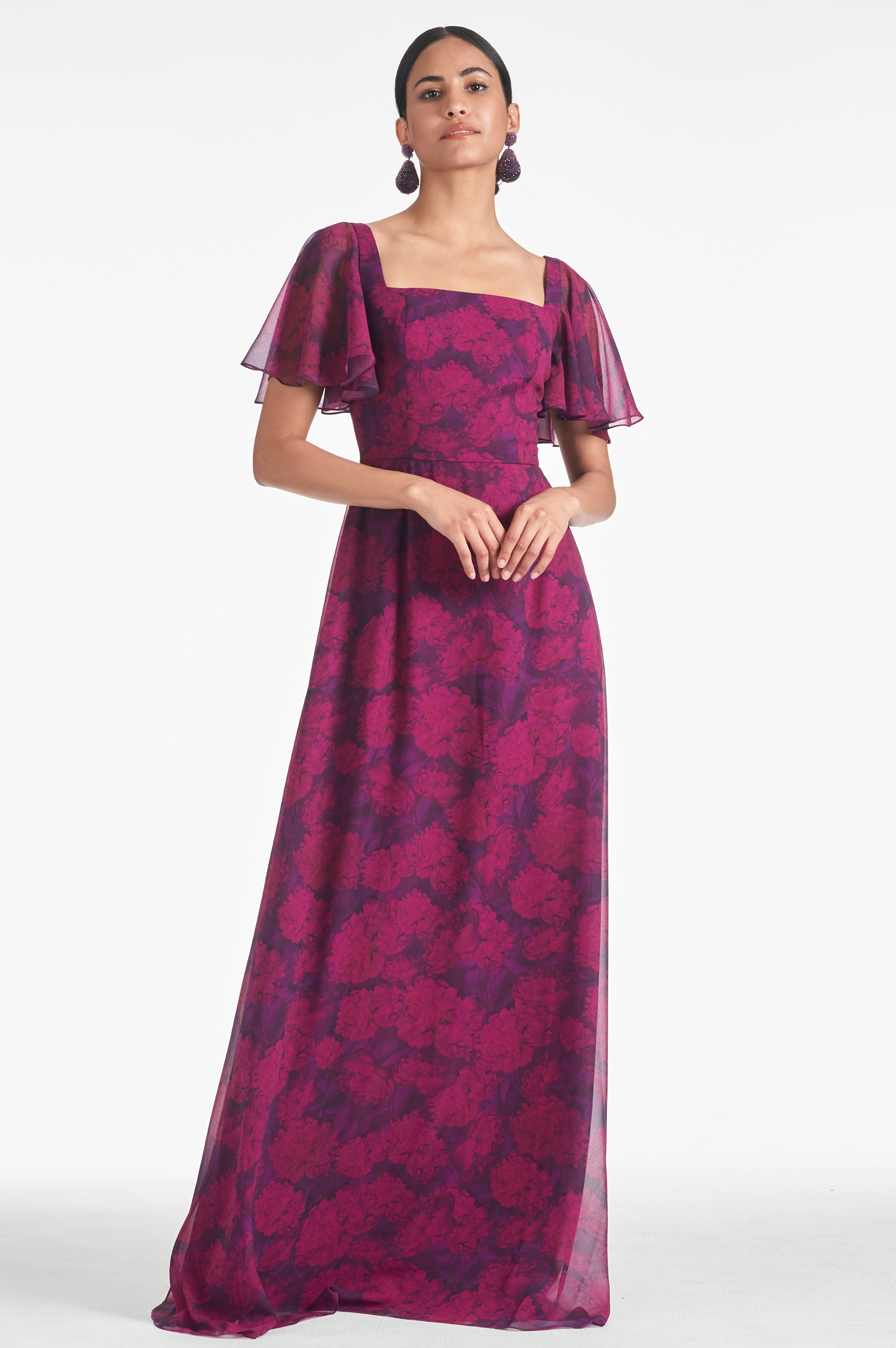 Digital Printed Pure Cotton Midi Dress in Magenta