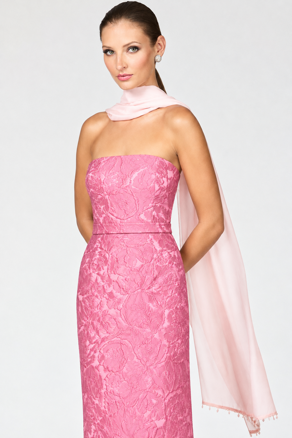 EMMY PINK EMBELLISHED SILK CHIFFON SCARF