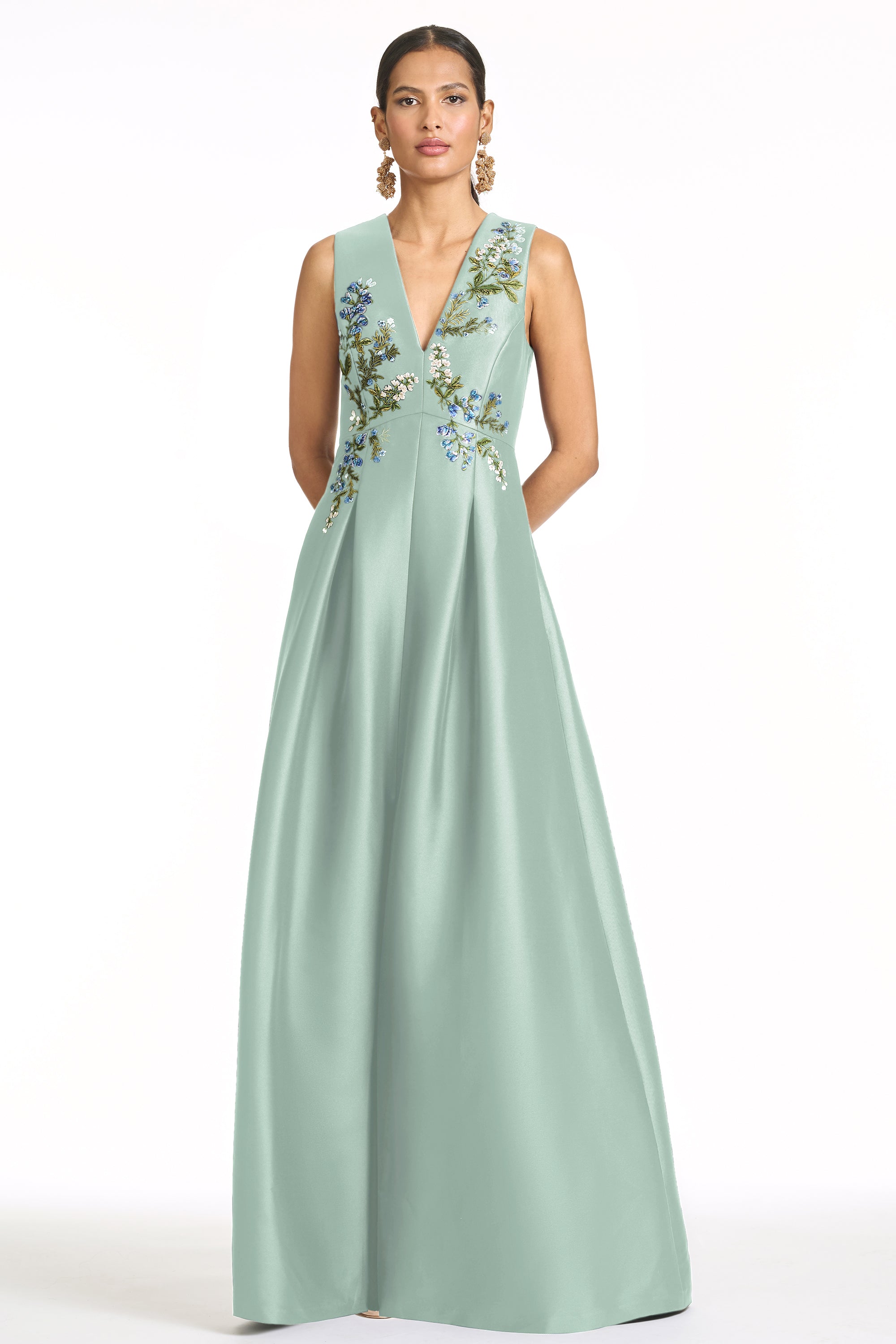 EMBROIDERED BROOKLYNNE GOWN - CELADON