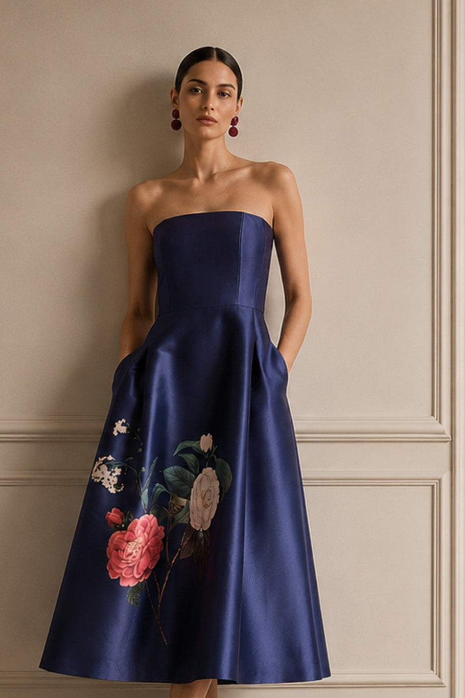 SHAY DRESS - CRIMSON & CRÈME BOUQUET