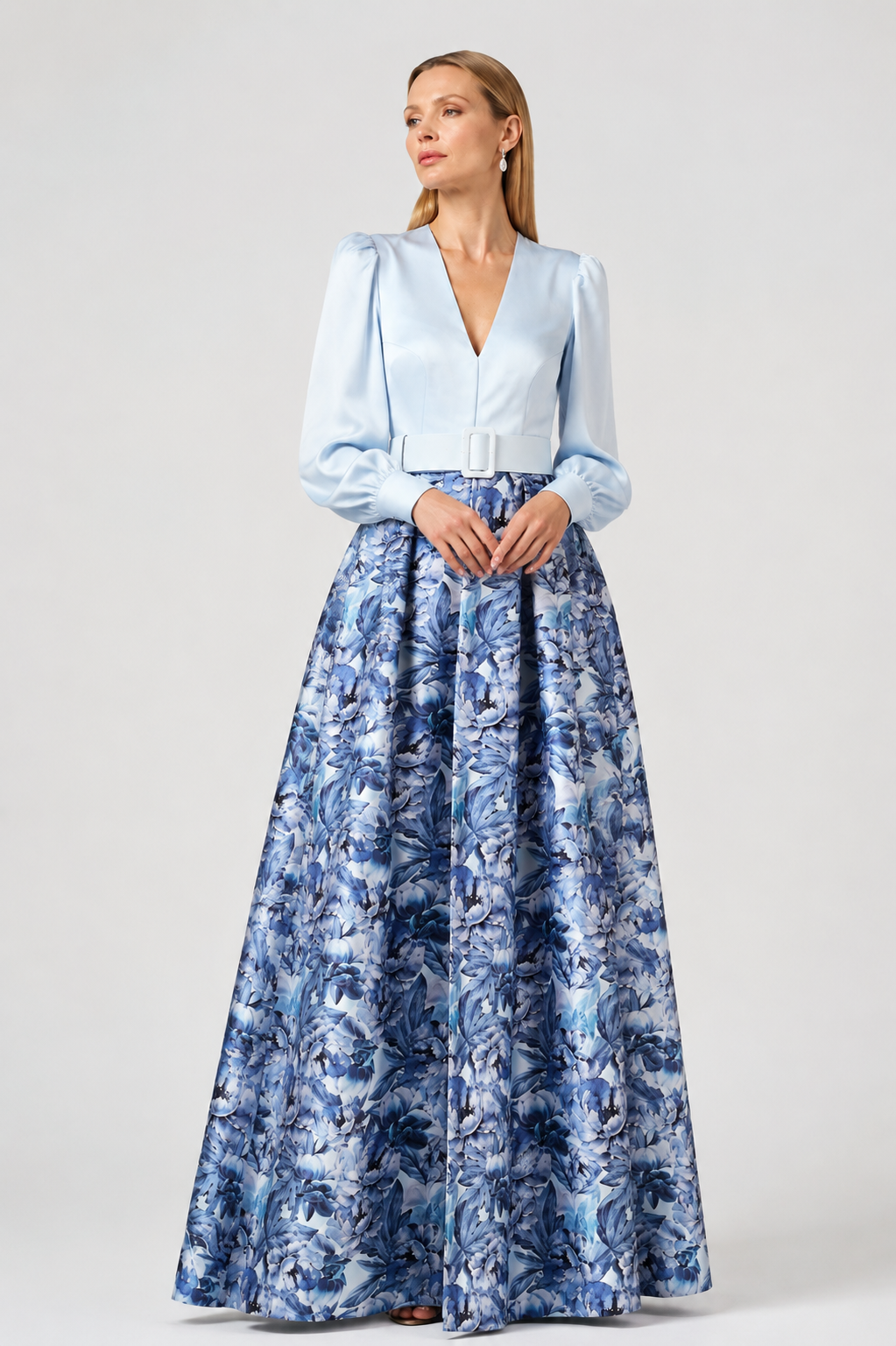ZERENA GOWN - CELESTIAL BLUE/FROZEN FLORA