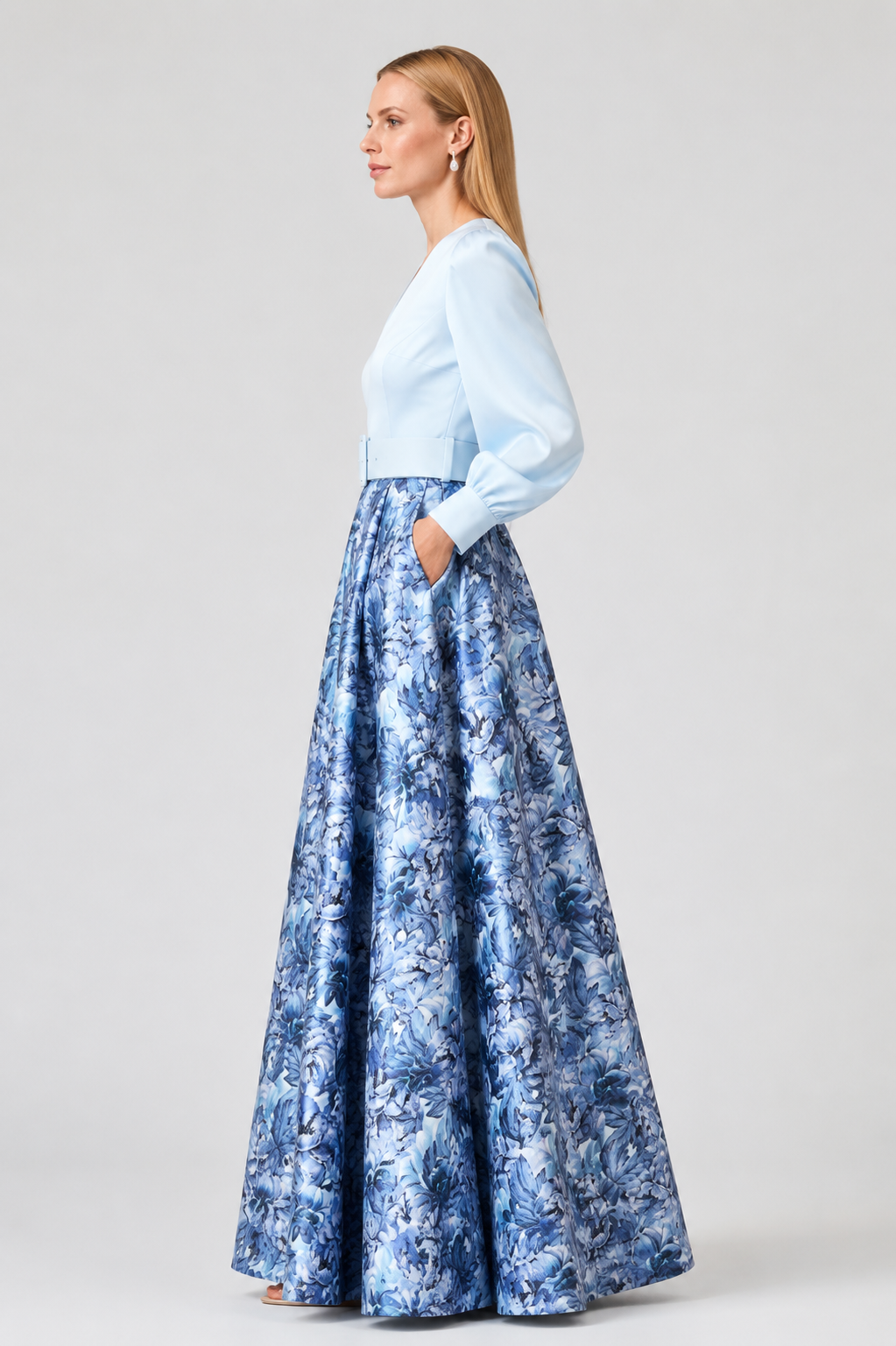ZERENA GOWN - CELESTIAL BLUE/FROZEN FLORA