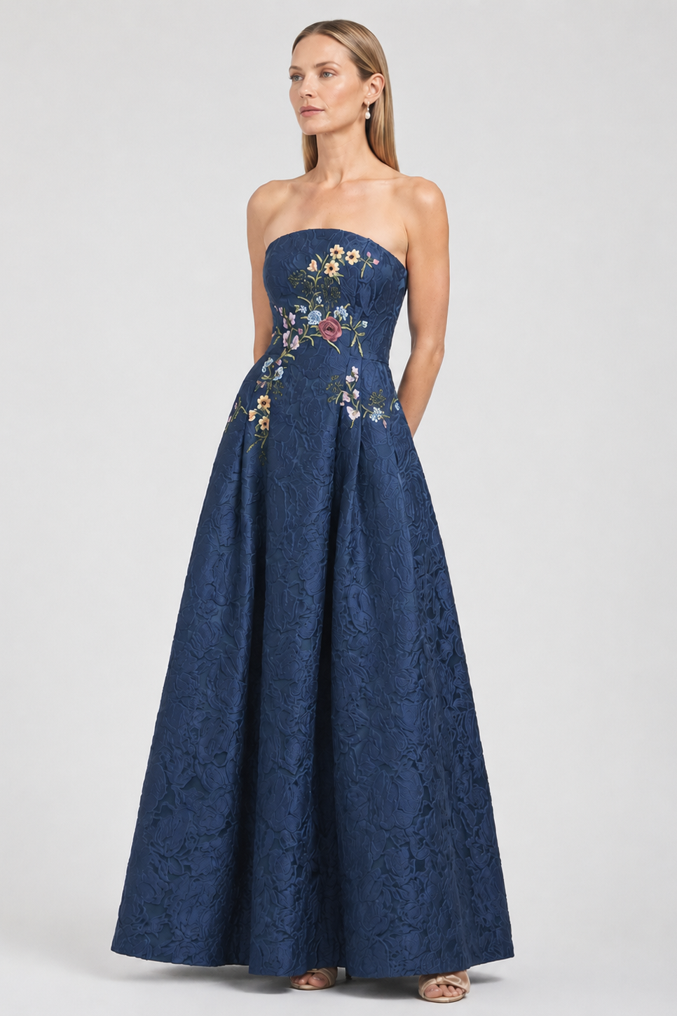 Sachin & Babi Belle Midnight Blue Embroidered A-Line Gown