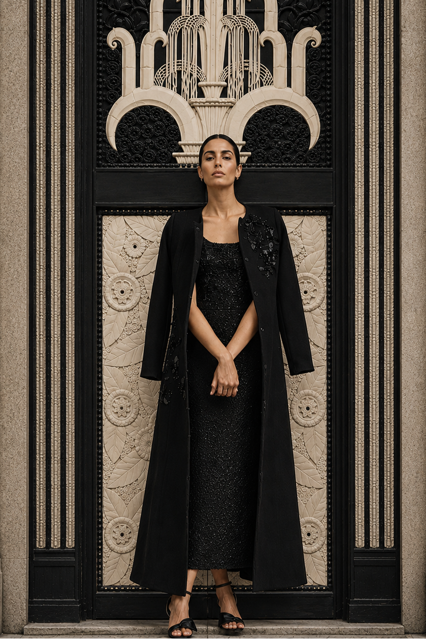 MARTIA BLACK WOOL A-LINE COAT