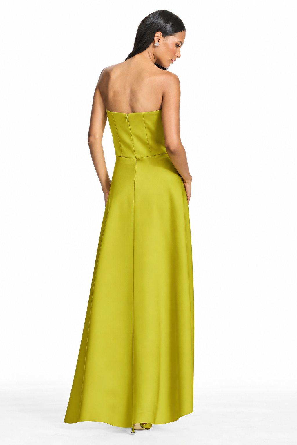 Paulina yellow silk sleeveless a line gown