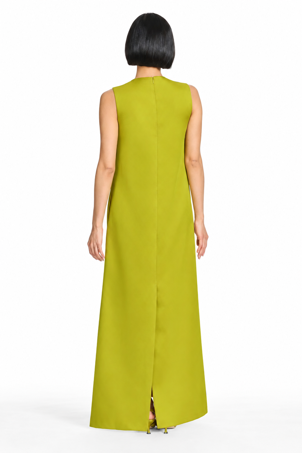 Sutton yellow satin tea length a line dress