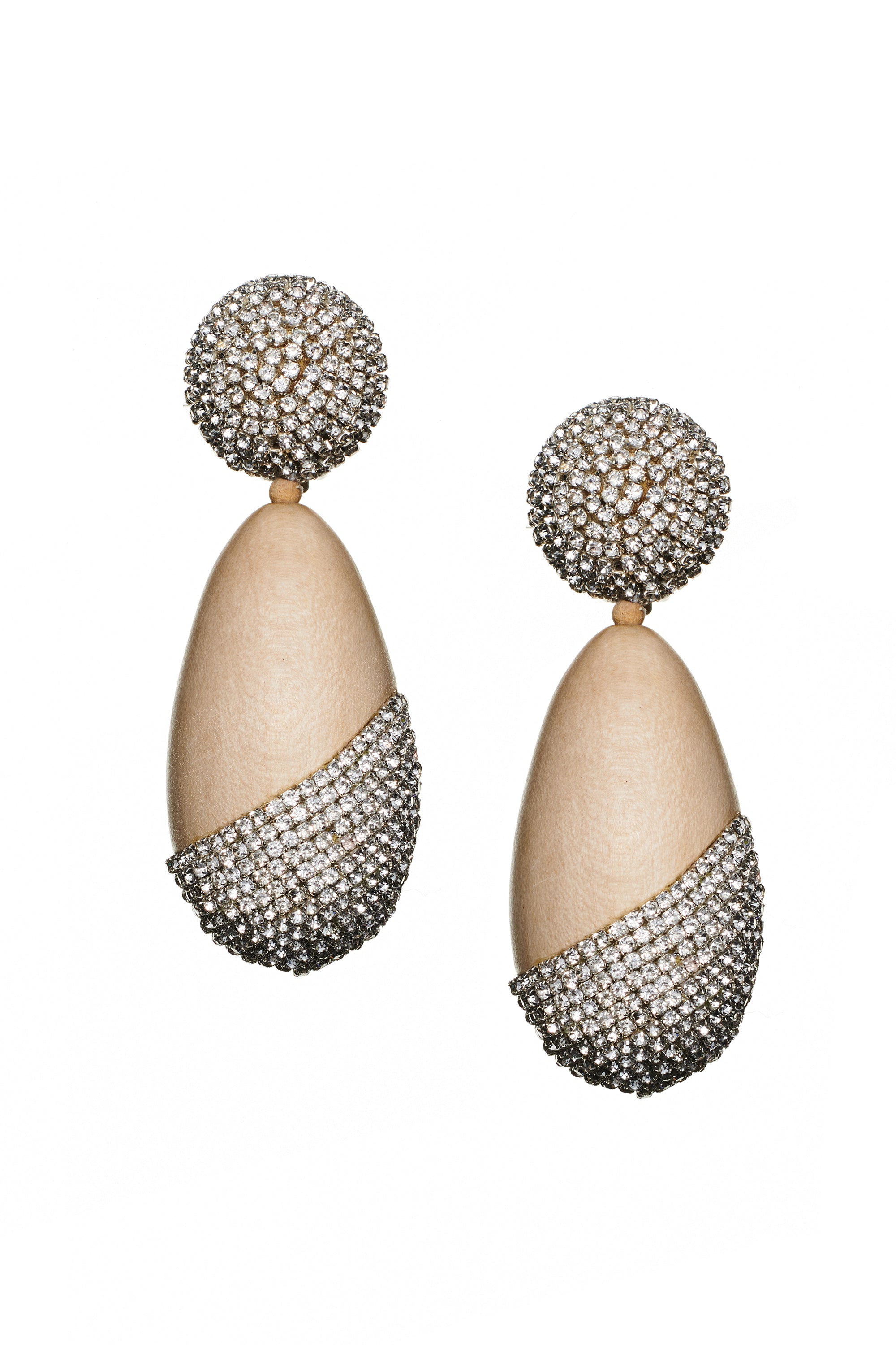 CHRISTINA EARRINGS - PANTO WOOD/CLEAR CRYSTALS
