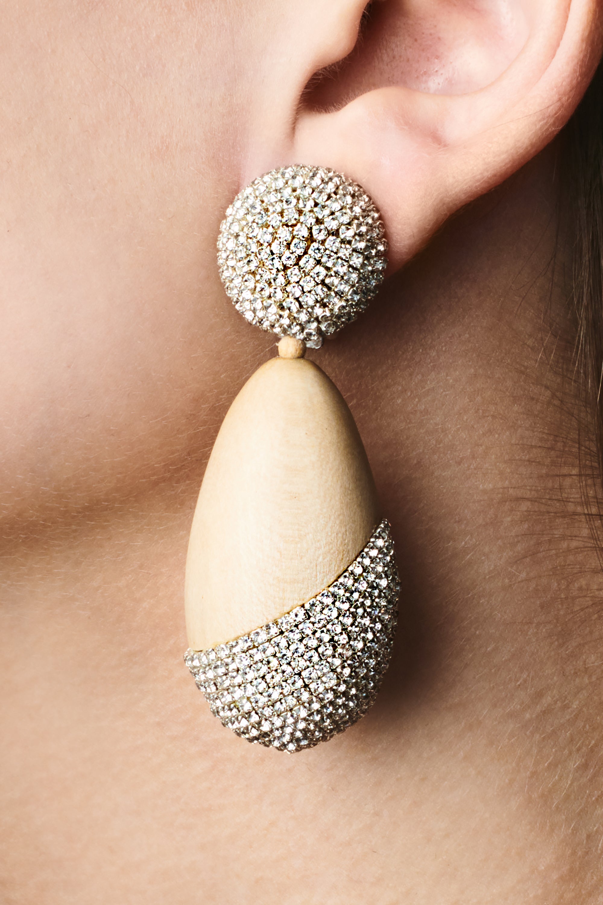 CHRISTINA EARRINGS - PANTO WOOD/CLEAR CRYSTALS