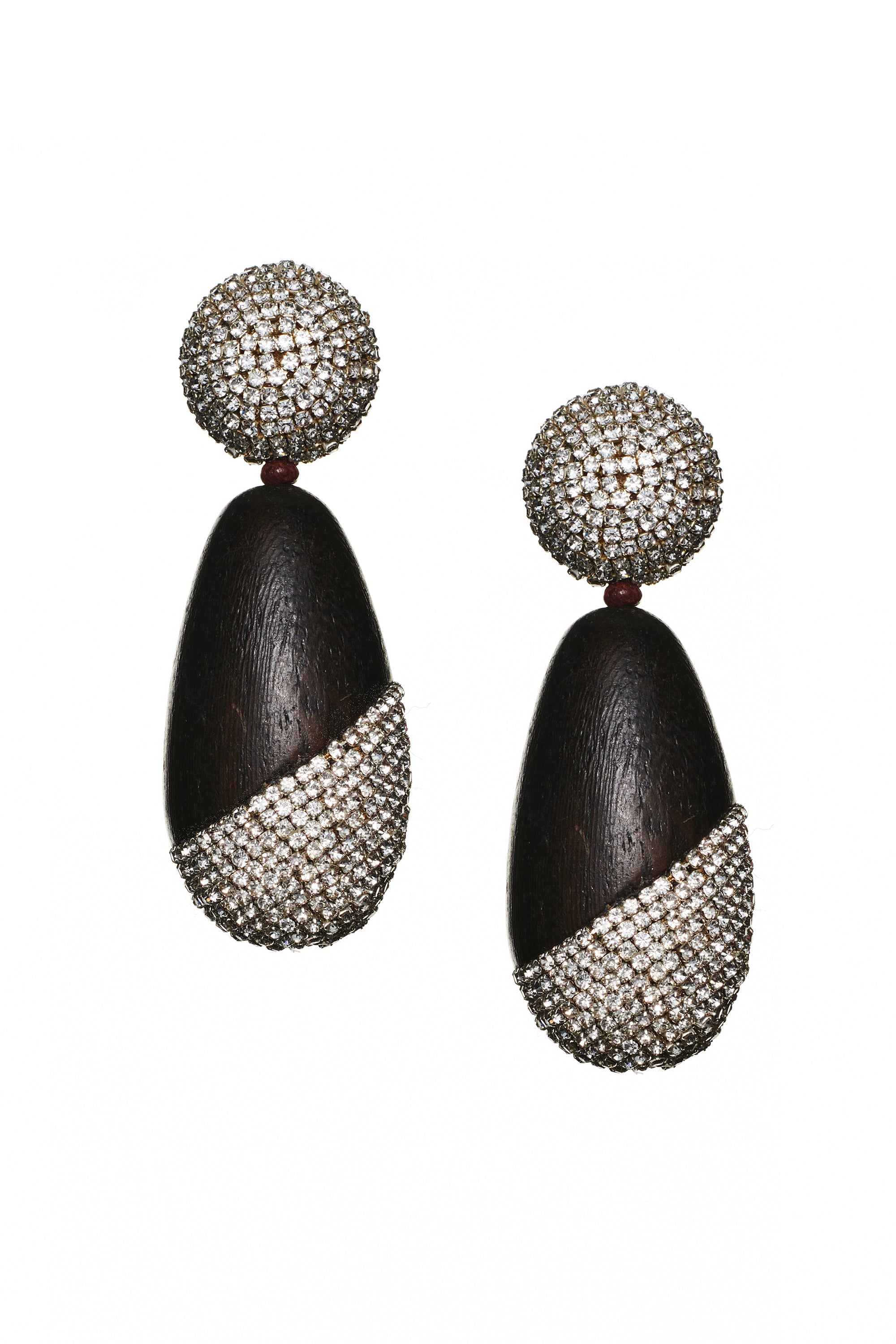 CHRISTINA EARRINGS - ROBLE WOOD/CLEAR CRYSTALS
