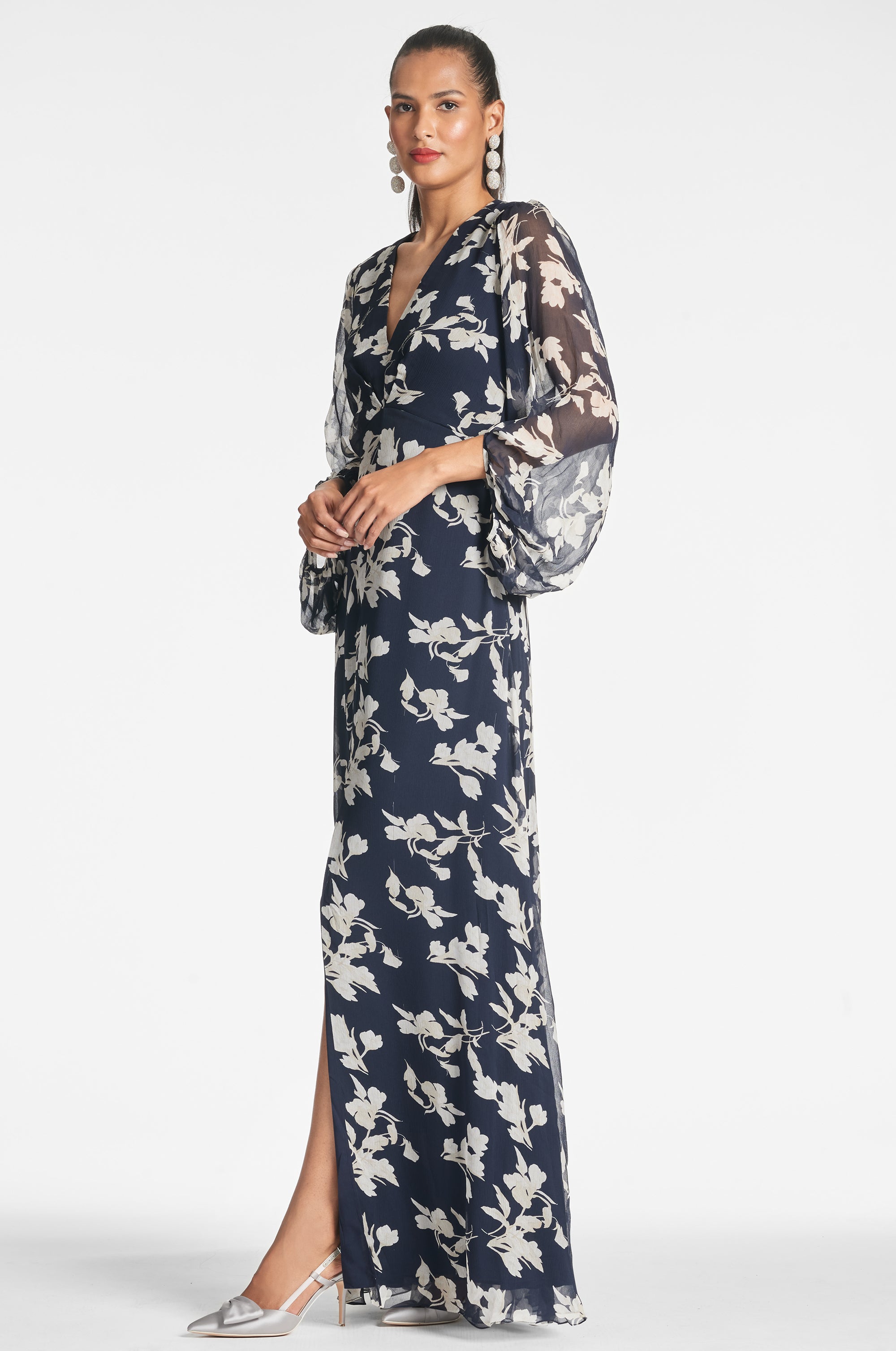 Jenny Satin Sparkle Ball Dress in navy