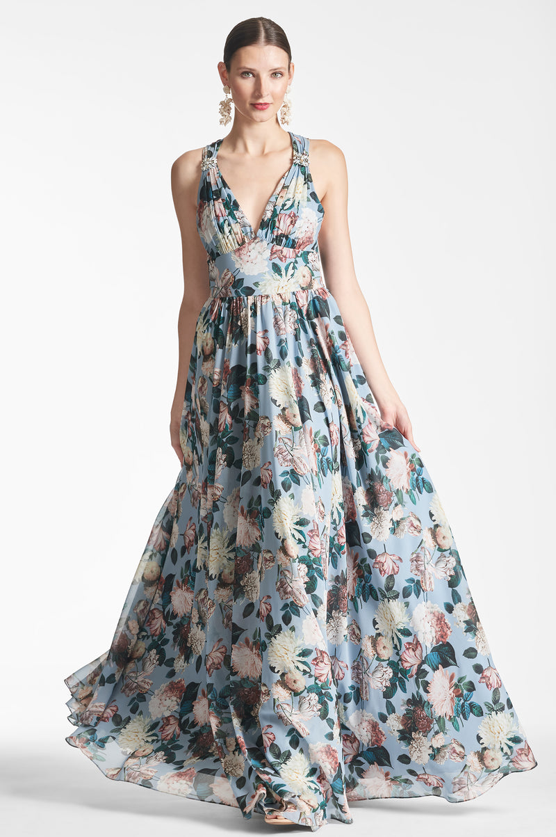 Kenzia Gown - Ice Blue Garden