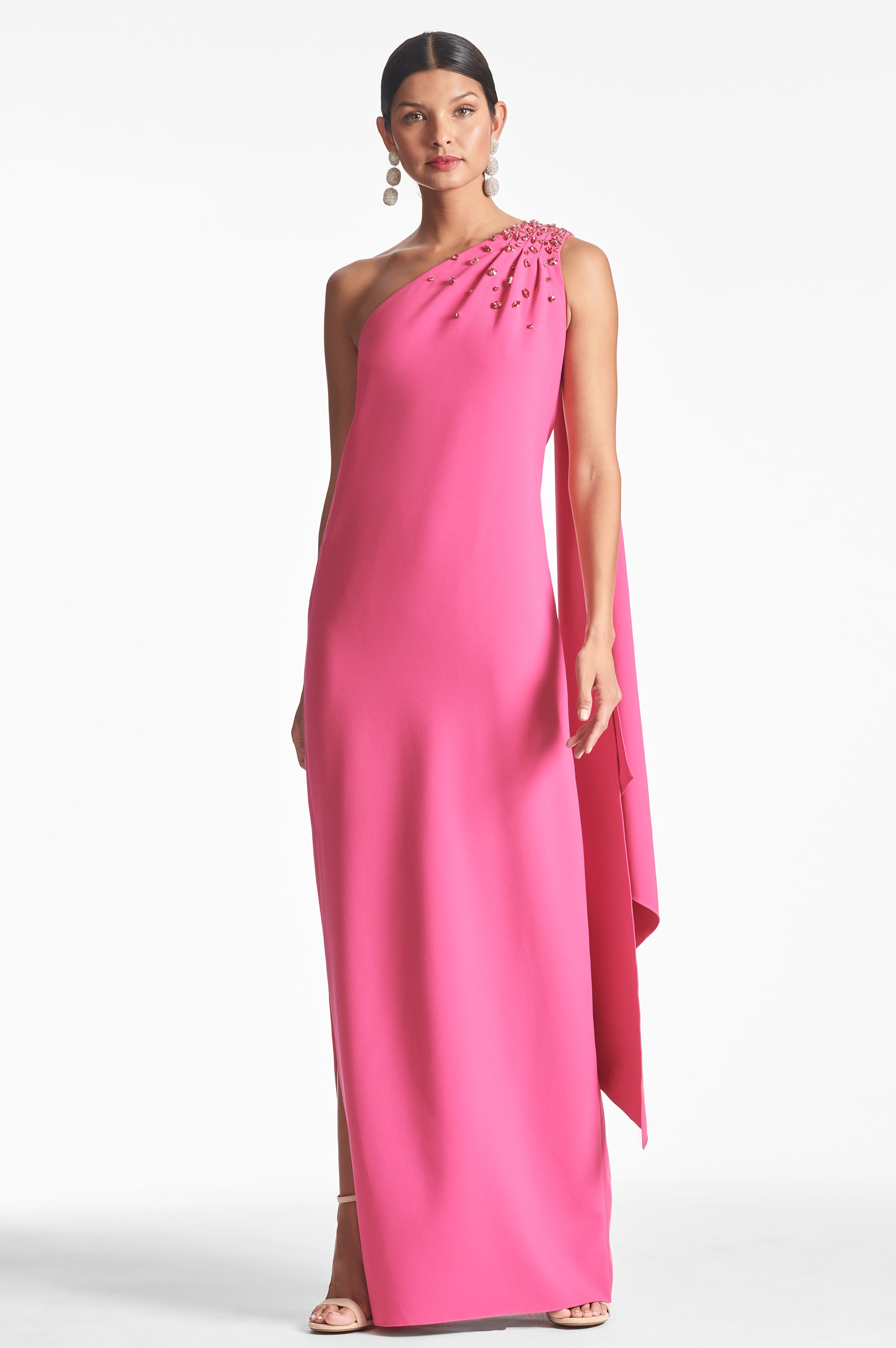 Evening dress in shocking pink faille cheap