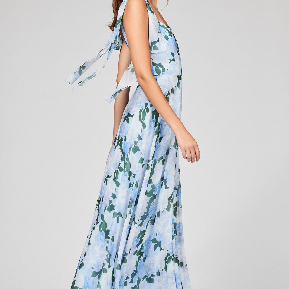 Sachin & Babi Pearl Blue Floral Chiffon Maxi Gown