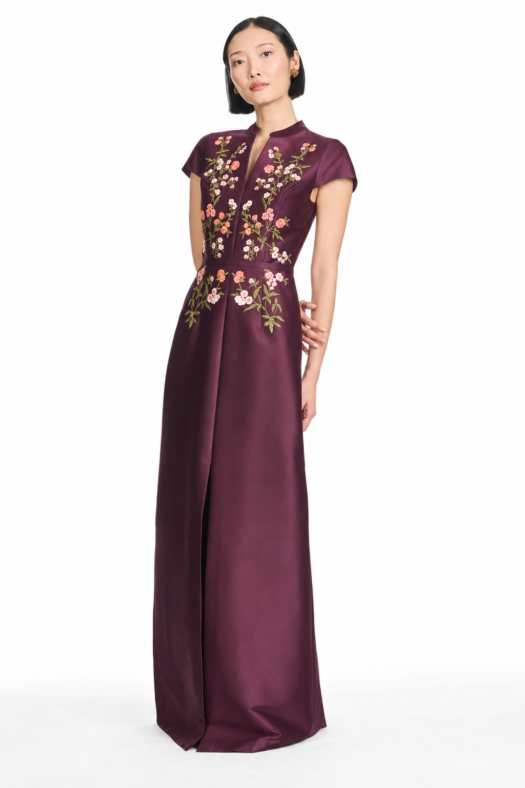 CHARLOTTE RED MIKADO CAP SLEEVE A-LINE GOWN