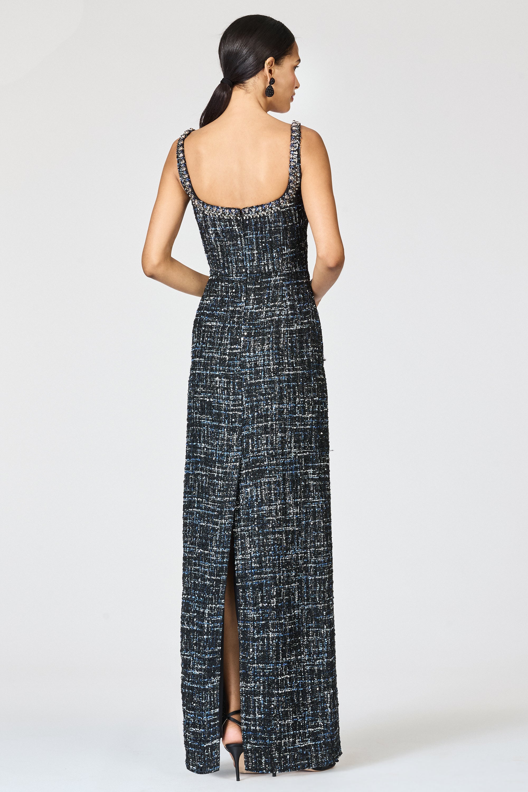 EMBELLISHED TWEED LANA GOWN - OBSIDIAN FROST
