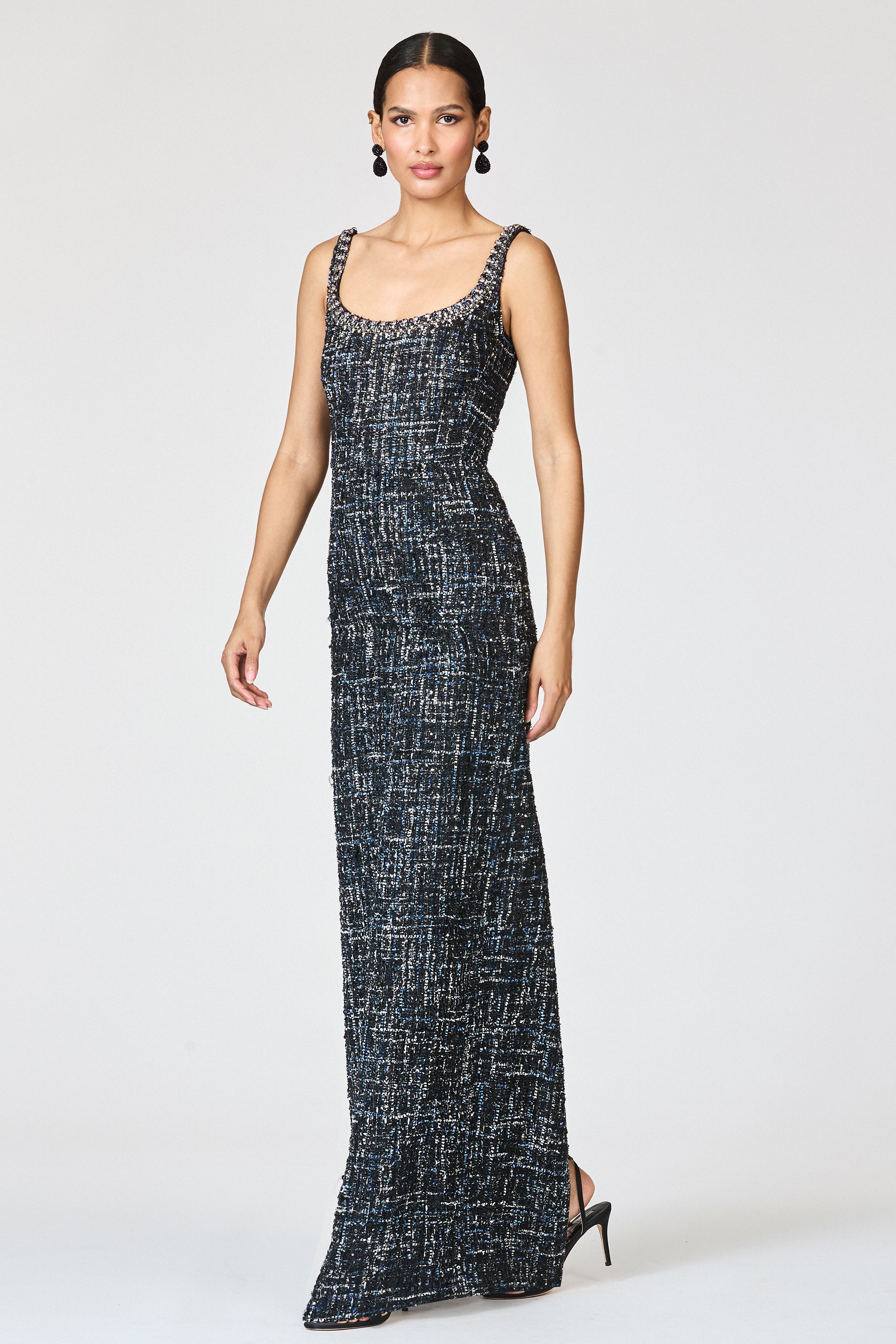 EMBELLISHED TWEED LANA GOWN - OBSIDIAN FROST