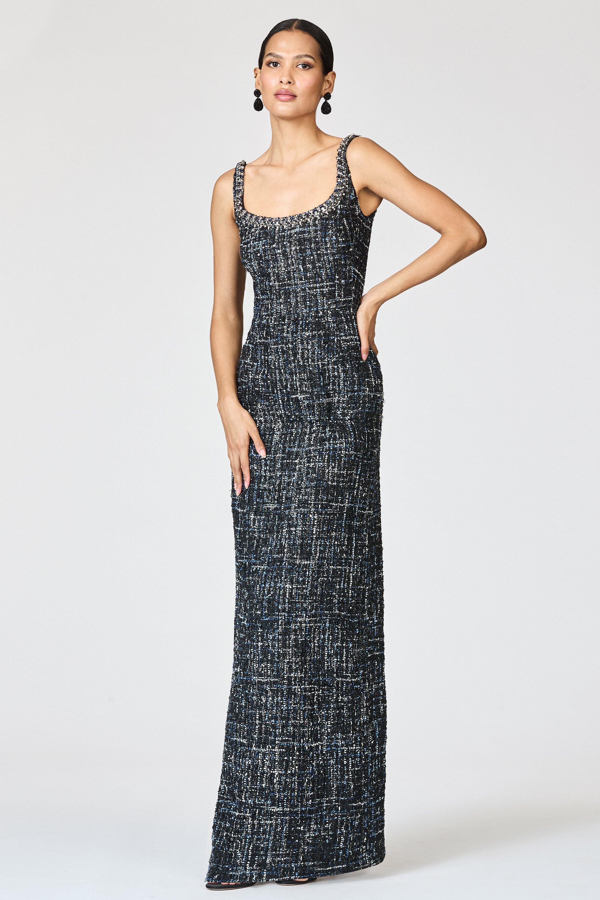 EMBELLISHED TWEED LANA GOWN - OBSIDIAN FROST