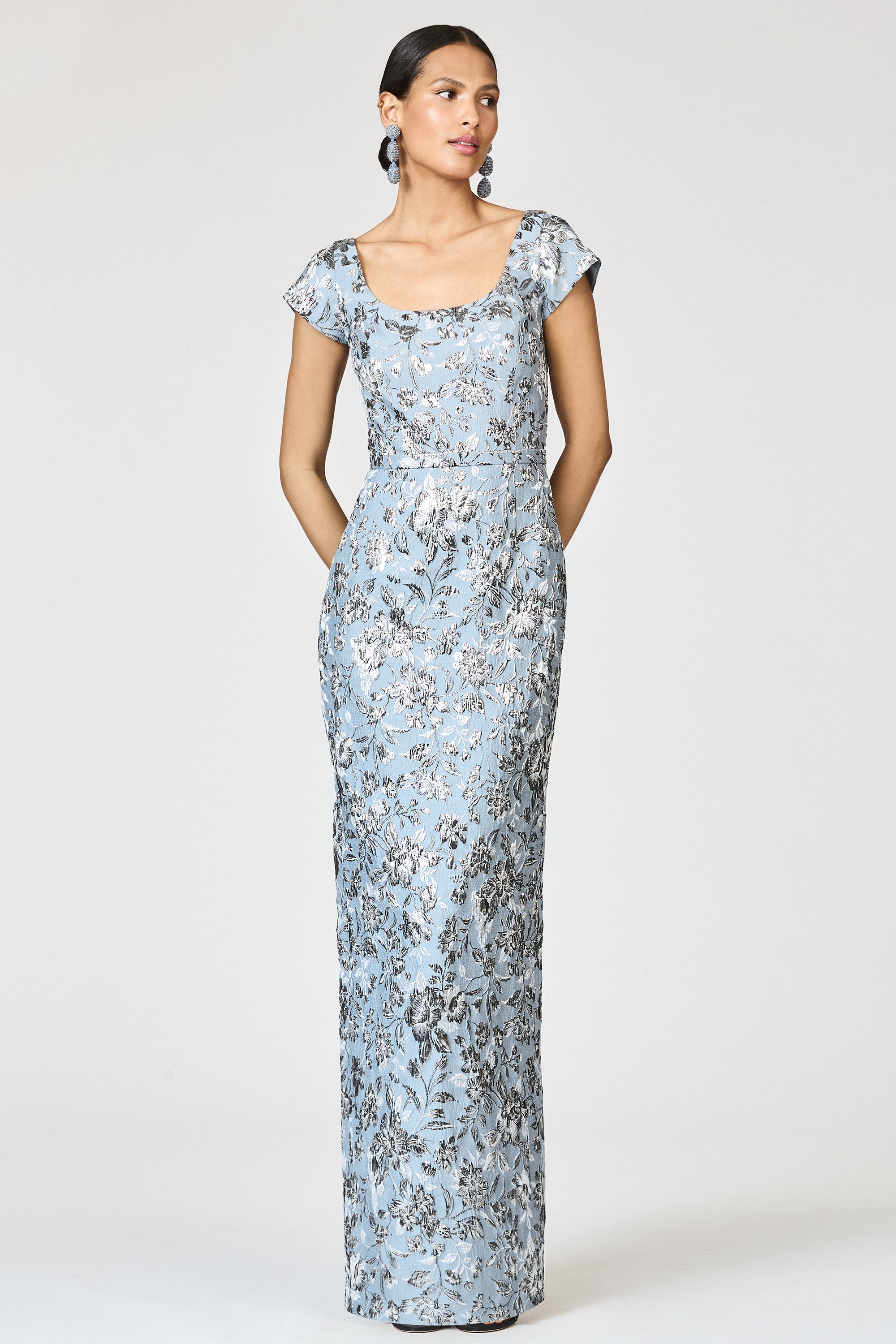 METALLIC CLOQUE GRACE GOWN - PEWTER GARDENS