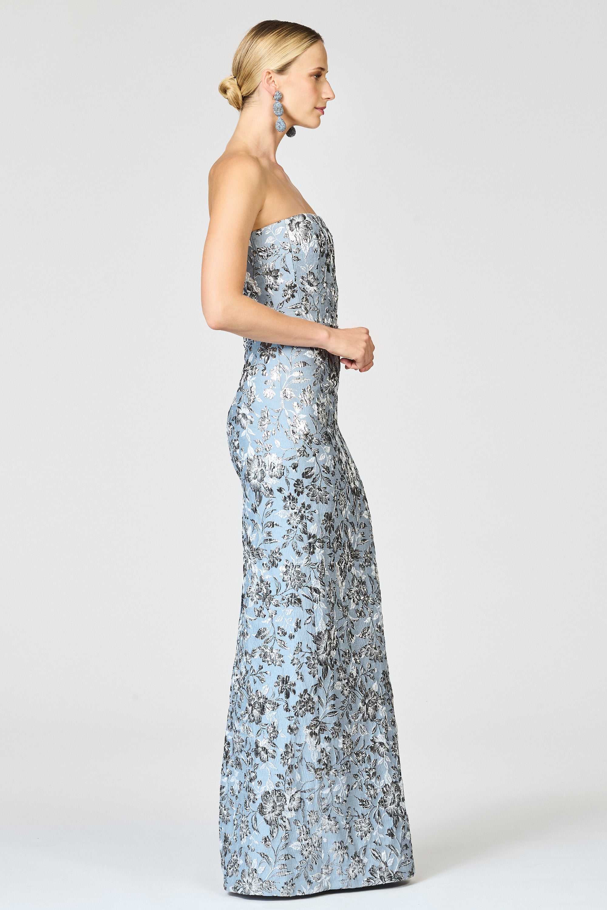 METALLIC CLOQUE SOPHIA GOWN - PEWTER GARDENS