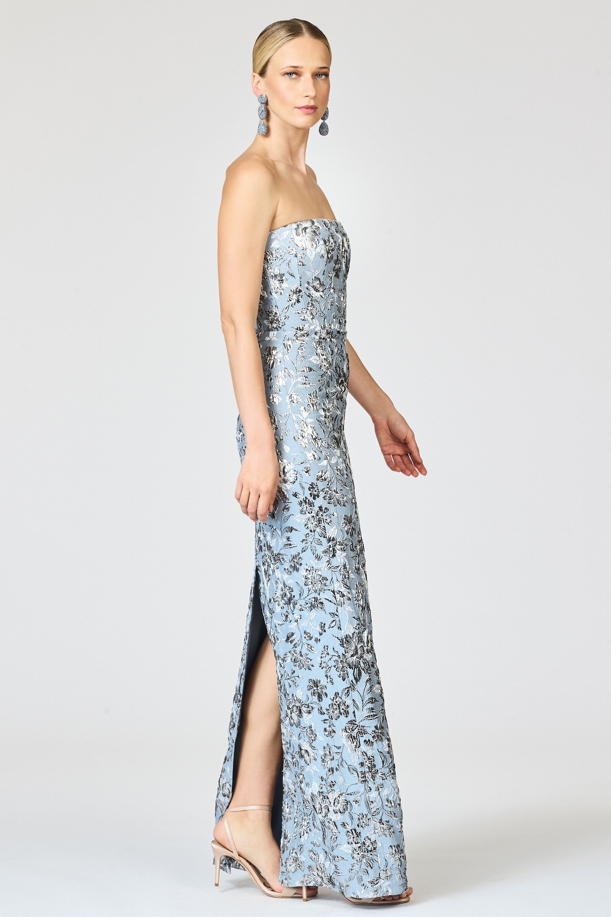 METALLIC CLOQUE SOPHIA GOWN - PEWTER GARDENS