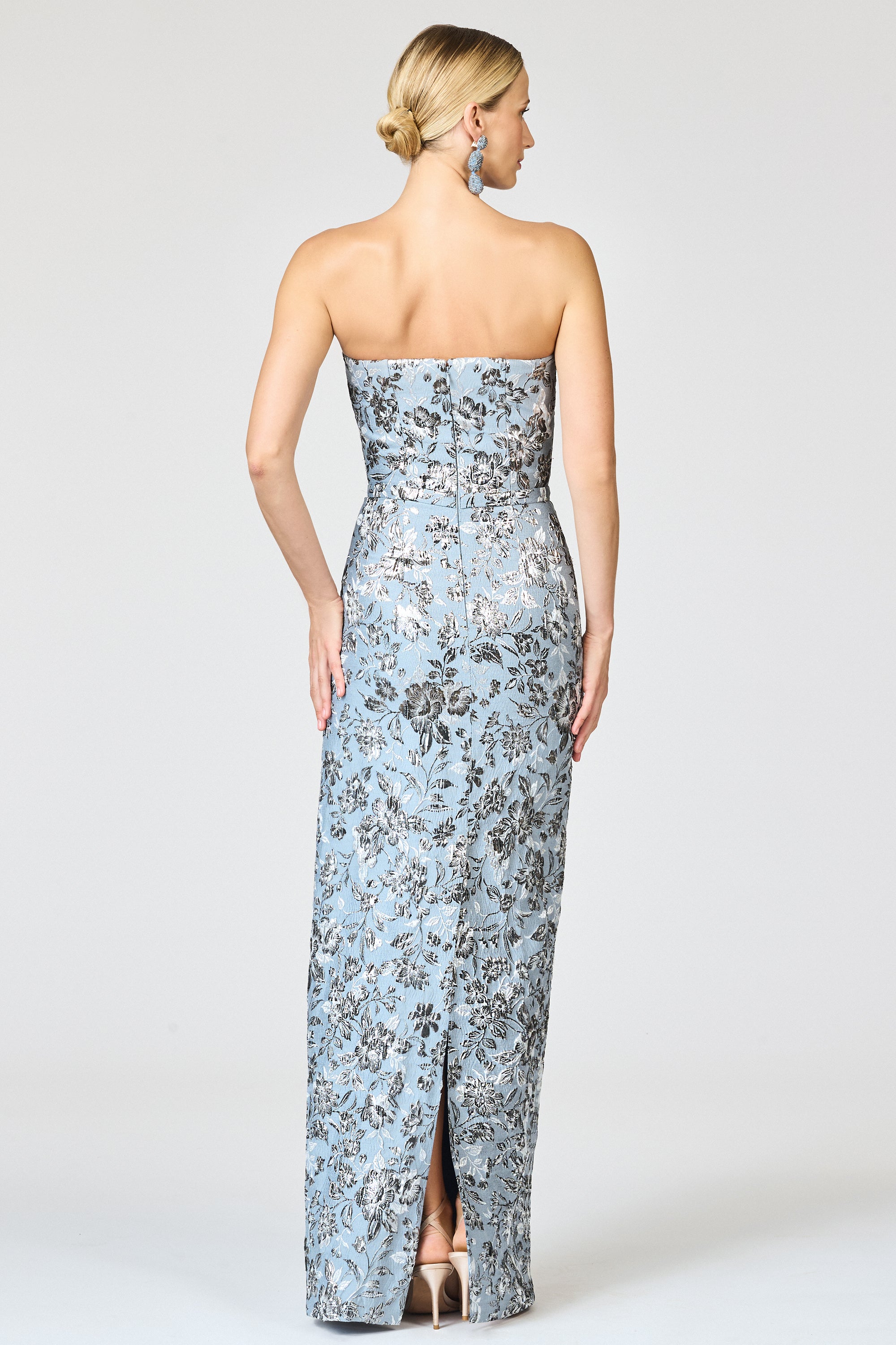 METALLIC CLOQUE SOPHIA GOWN - PEWTER GARDENS
