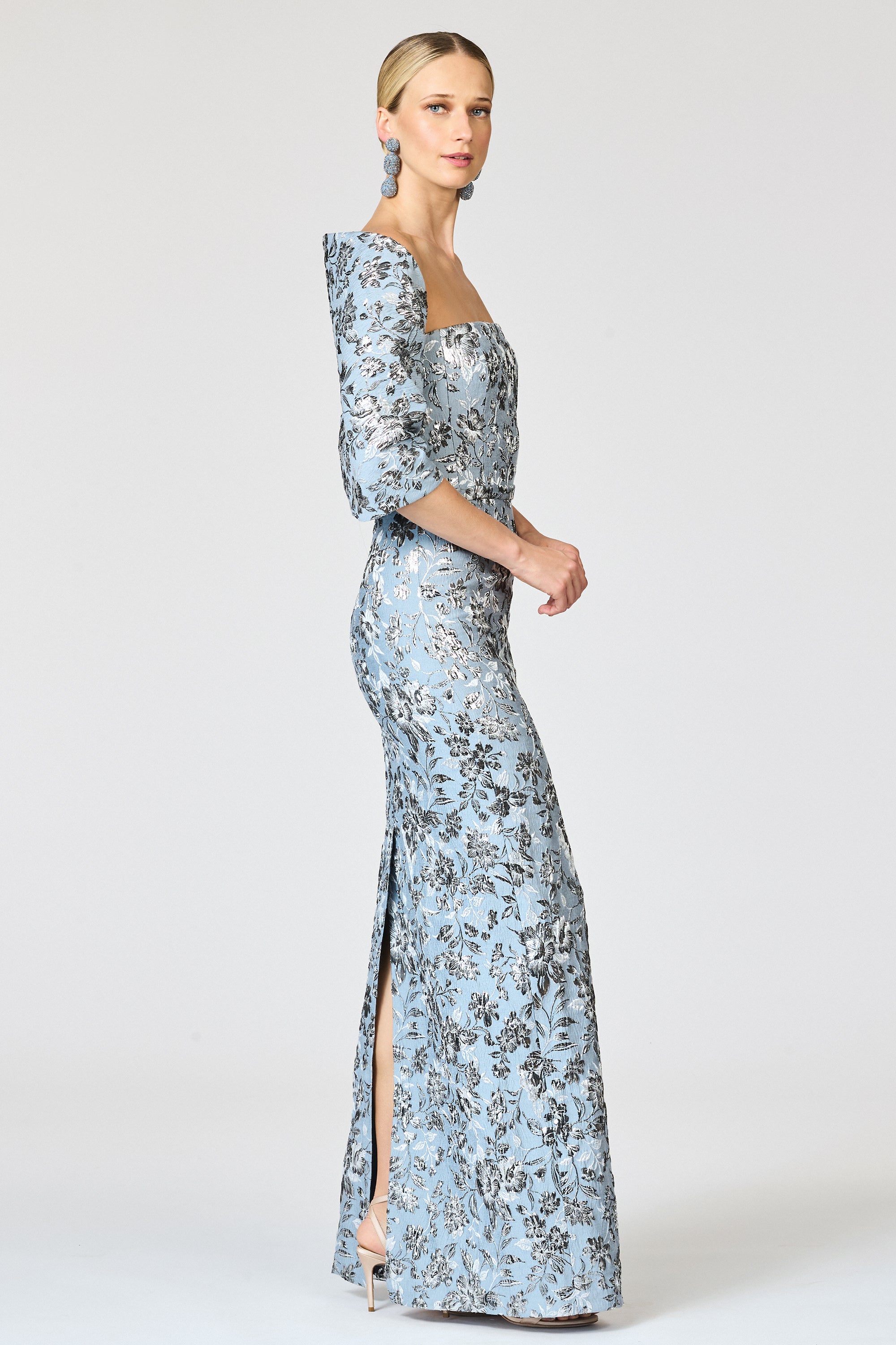 METALLIC CLOQUE SOPHIA GOWN - PEWTER GARDENS
